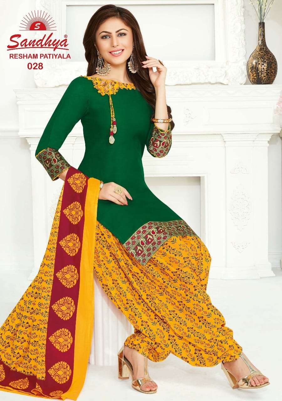 RESHAM PATIYALA VOL-2 BY SANDHYA 021 TO 032 SERIES DESIGNER SUITS BEAUTIFUL STYLISH FANCY COLORFUL PARTY WEAR & ETHNIC WEAR COTTON PRINTED DRESSES AT WHOLESALE PRICE