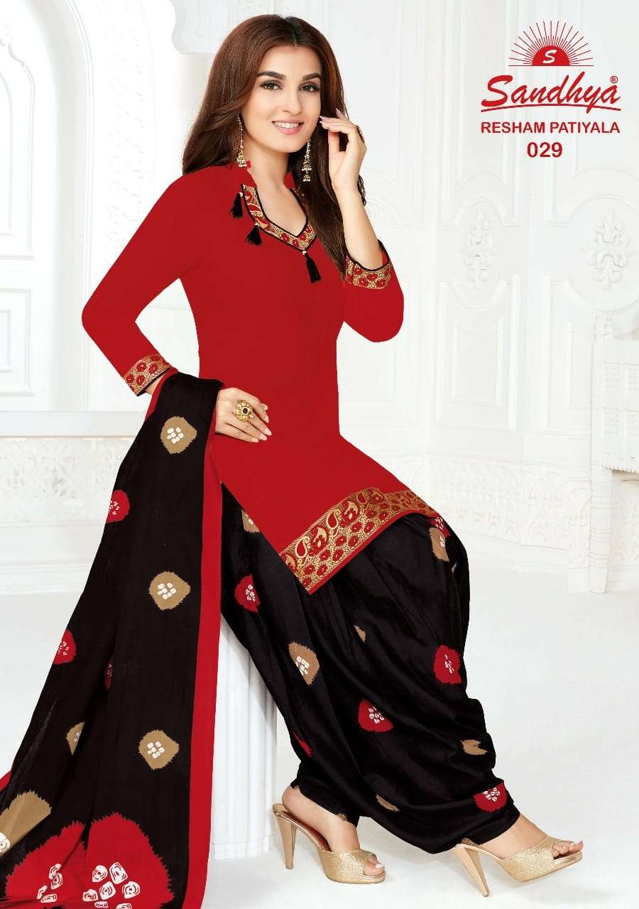RESHAM PATIYALA VOL-2 BY SANDHYA 021 TO 032 SERIES DESIGNER SUITS BEAUTIFUL STYLISH FANCY COLORFUL PARTY WEAR & ETHNIC WEAR COTTON PRINTED DRESSES AT WHOLESALE PRICE