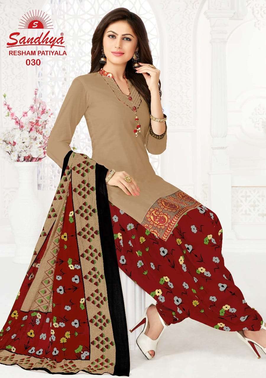 RESHAM PATIYALA VOL-2 BY SANDHYA 021 TO 032 SERIES DESIGNER SUITS BEAUTIFUL STYLISH FANCY COLORFUL PARTY WEAR & ETHNIC WEAR COTTON PRINTED DRESSES AT WHOLESALE PRICE