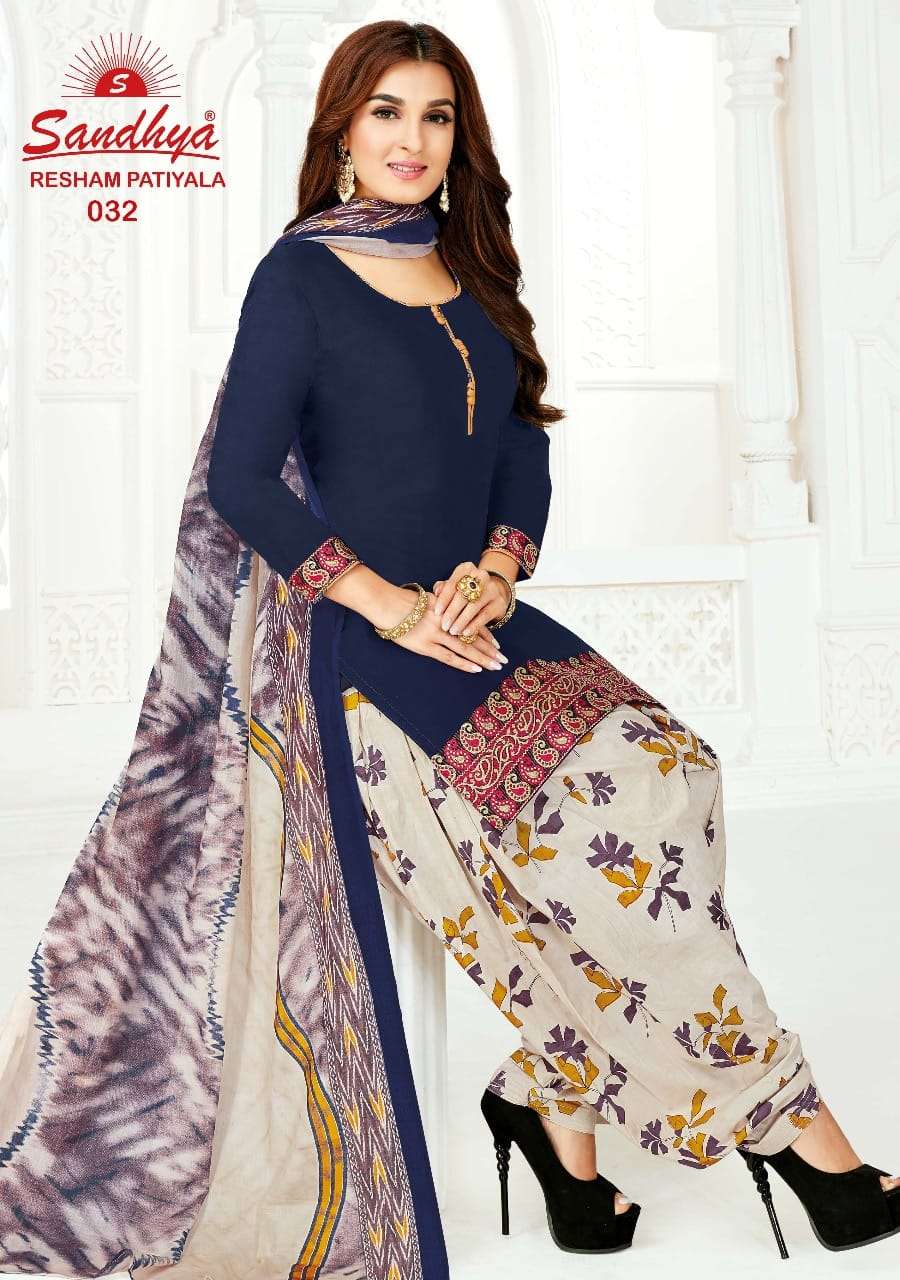 RESHAM PATIYALA VOL-2 BY SANDHYA 021 TO 032 SERIES DESIGNER SUITS BEAUTIFUL STYLISH FANCY COLORFUL PARTY WEAR & ETHNIC WEAR COTTON PRINTED DRESSES AT WHOLESALE PRICE