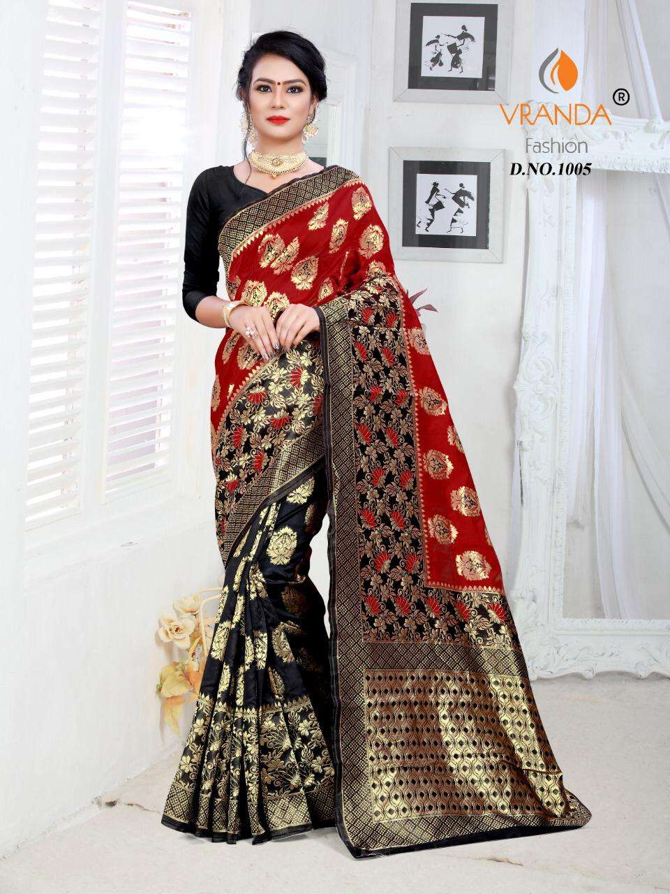 VRANDA 1001 SERIES BY VRANDA FASHION 1001 TO 1012 SERIES INDIAN TRADITIONAL WEAR COLLECTION BEAUTIFUL STYLISH FANCY COLORFUL PARTY WEAR & OCCASIONAL WEAR BANARASI SILK SAREES AT WHOLESALE PRICE