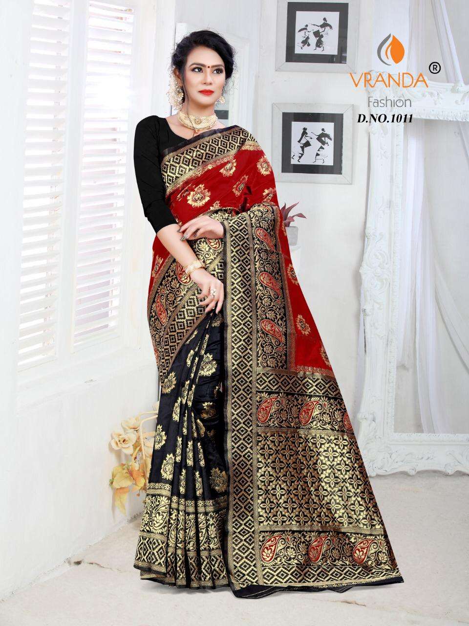 VRANDA 1001 SERIES BY VRANDA FASHION 1001 TO 1012 SERIES INDIAN TRADITIONAL WEAR COLLECTION BEAUTIFUL STYLISH FANCY COLORFUL PARTY WEAR & OCCASIONAL WEAR BANARASI SILK SAREES AT WHOLESALE PRICE