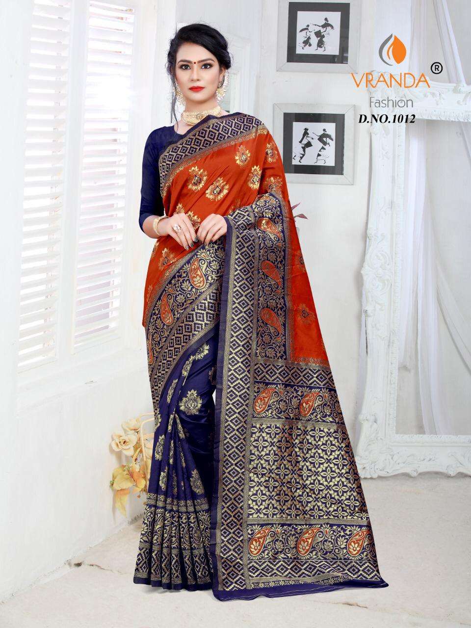 VRANDA 1001 SERIES BY VRANDA FASHION 1001 TO 1012 SERIES INDIAN TRADITIONAL WEAR COLLECTION BEAUTIFUL STYLISH FANCY COLORFUL PARTY WEAR & OCCASIONAL WEAR BANARASI SILK SAREES AT WHOLESALE PRICE