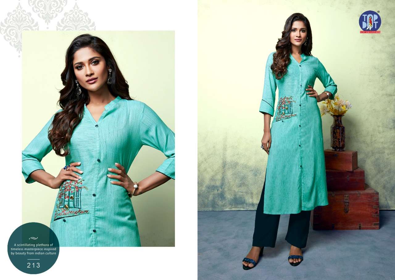 SHEEN BY TOP DOT 211 TO 218 SERIES BEAUTIFUL STYLISH FANCY COLORFUL CASUAL WEAR & ETHNIC WEAR & READY TO WEAR HANDLOOM RAYON/COTTON EMBROIDERED KURTIS AT WHOLESALE PRICE