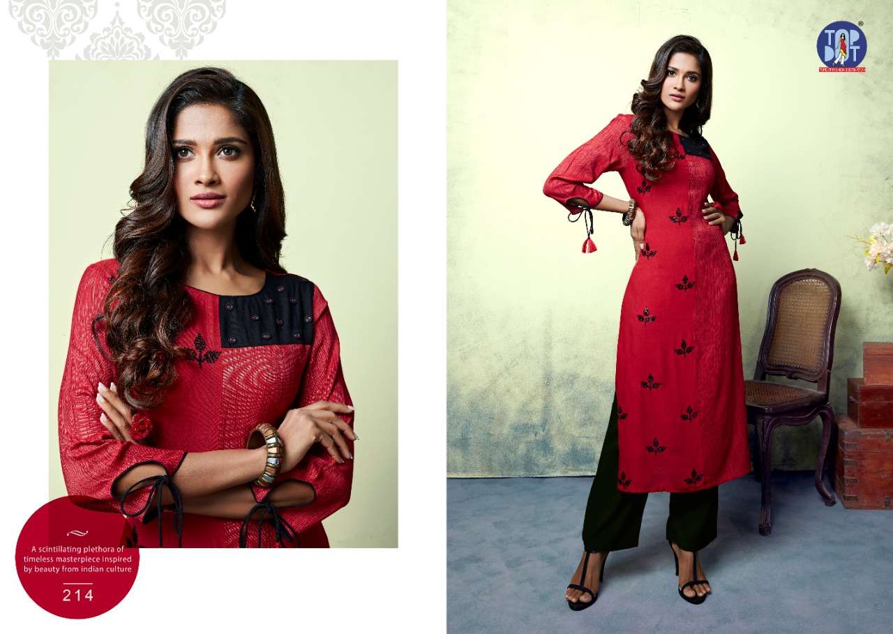 SHEEN BY TOP DOT 211 TO 218 SERIES BEAUTIFUL STYLISH FANCY COLORFUL CASUAL WEAR & ETHNIC WEAR & READY TO WEAR HANDLOOM RAYON/COTTON EMBROIDERED KURTIS AT WHOLESALE PRICE