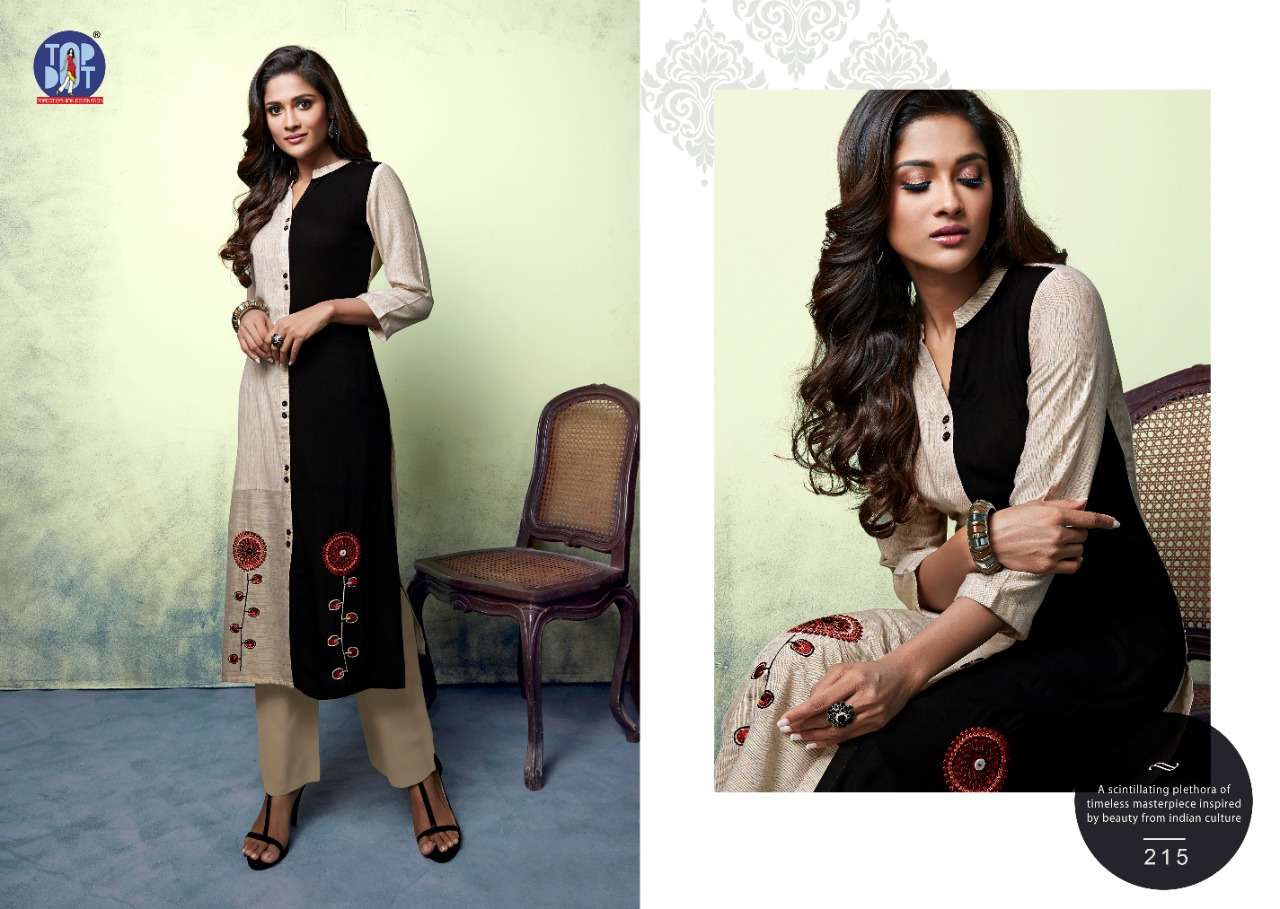 SHEEN BY TOP DOT 211 TO 218 SERIES BEAUTIFUL STYLISH FANCY COLORFUL CASUAL WEAR & ETHNIC WEAR & READY TO WEAR HANDLOOM RAYON/COTTON EMBROIDERED KURTIS AT WHOLESALE PRICE