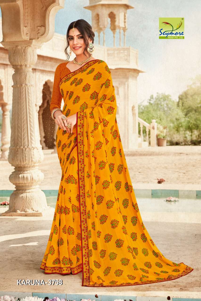 KARUNA VOL-3A BY SEYMORE PRINTS 3757 TO 3766 SERIES INDIAN TRADITIONAL WEAR COLLECTION BEAUTIFUL STYLISH FANCY COLORFUL PARTY WEAR & OCCASIONAL WEAR GEORGETTE PRINTED SAREES AT WHOLESALE PRICE