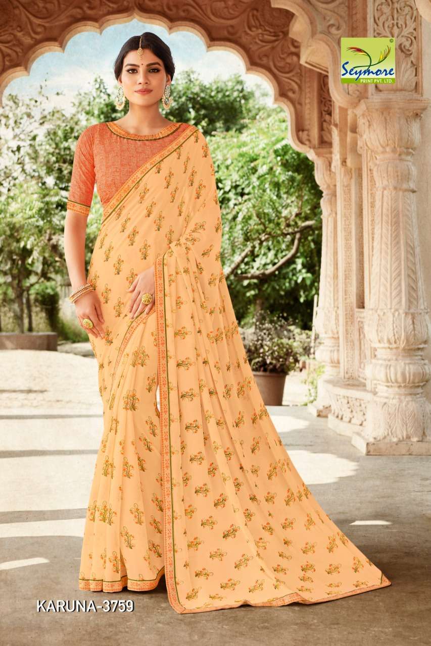 KARUNA VOL-3A BY SEYMORE PRINTS 3757 TO 3766 SERIES INDIAN TRADITIONAL WEAR COLLECTION BEAUTIFUL STYLISH FANCY COLORFUL PARTY WEAR & OCCASIONAL WEAR GEORGETTE PRINTED SAREES AT WHOLESALE PRICE