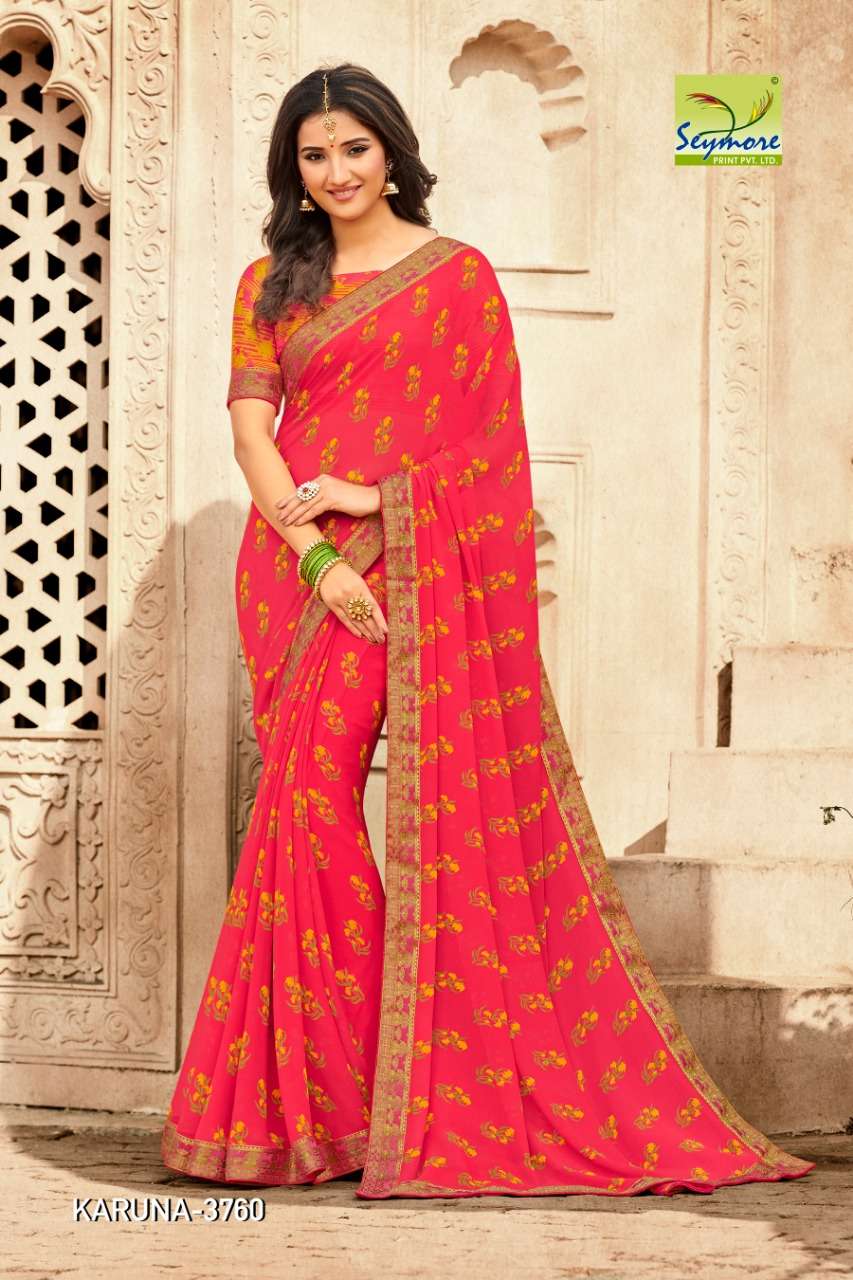 KARUNA VOL-3A BY SEYMORE PRINTS 3757 TO 3766 SERIES INDIAN TRADITIONAL WEAR COLLECTION BEAUTIFUL STYLISH FANCY COLORFUL PARTY WEAR & OCCASIONAL WEAR GEORGETTE PRINTED SAREES AT WHOLESALE PRICE