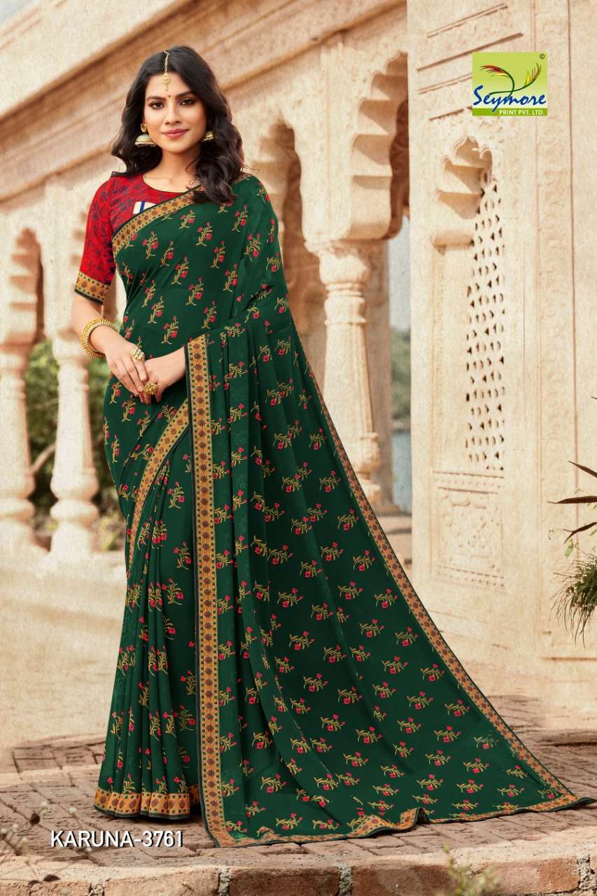 KARUNA VOL-3A BY SEYMORE PRINTS 3757 TO 3766 SERIES INDIAN TRADITIONAL WEAR COLLECTION BEAUTIFUL STYLISH FANCY COLORFUL PARTY WEAR & OCCASIONAL WEAR GEORGETTE PRINTED SAREES AT WHOLESALE PRICE