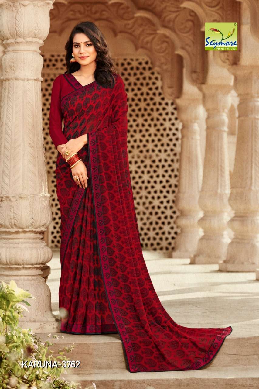 KARUNA VOL-3A BY SEYMORE PRINTS 3757 TO 3766 SERIES INDIAN TRADITIONAL WEAR COLLECTION BEAUTIFUL STYLISH FANCY COLORFUL PARTY WEAR & OCCASIONAL WEAR GEORGETTE PRINTED SAREES AT WHOLESALE PRICE