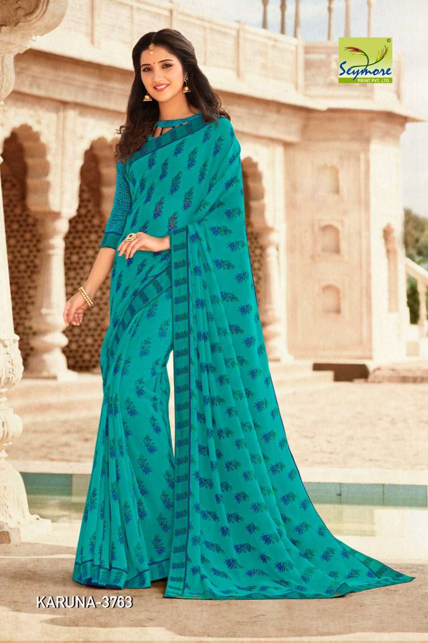 KARUNA VOL-3A BY SEYMORE PRINTS 3757 TO 3766 SERIES INDIAN TRADITIONAL WEAR COLLECTION BEAUTIFUL STYLISH FANCY COLORFUL PARTY WEAR & OCCASIONAL WEAR GEORGETTE PRINTED SAREES AT WHOLESALE PRICE