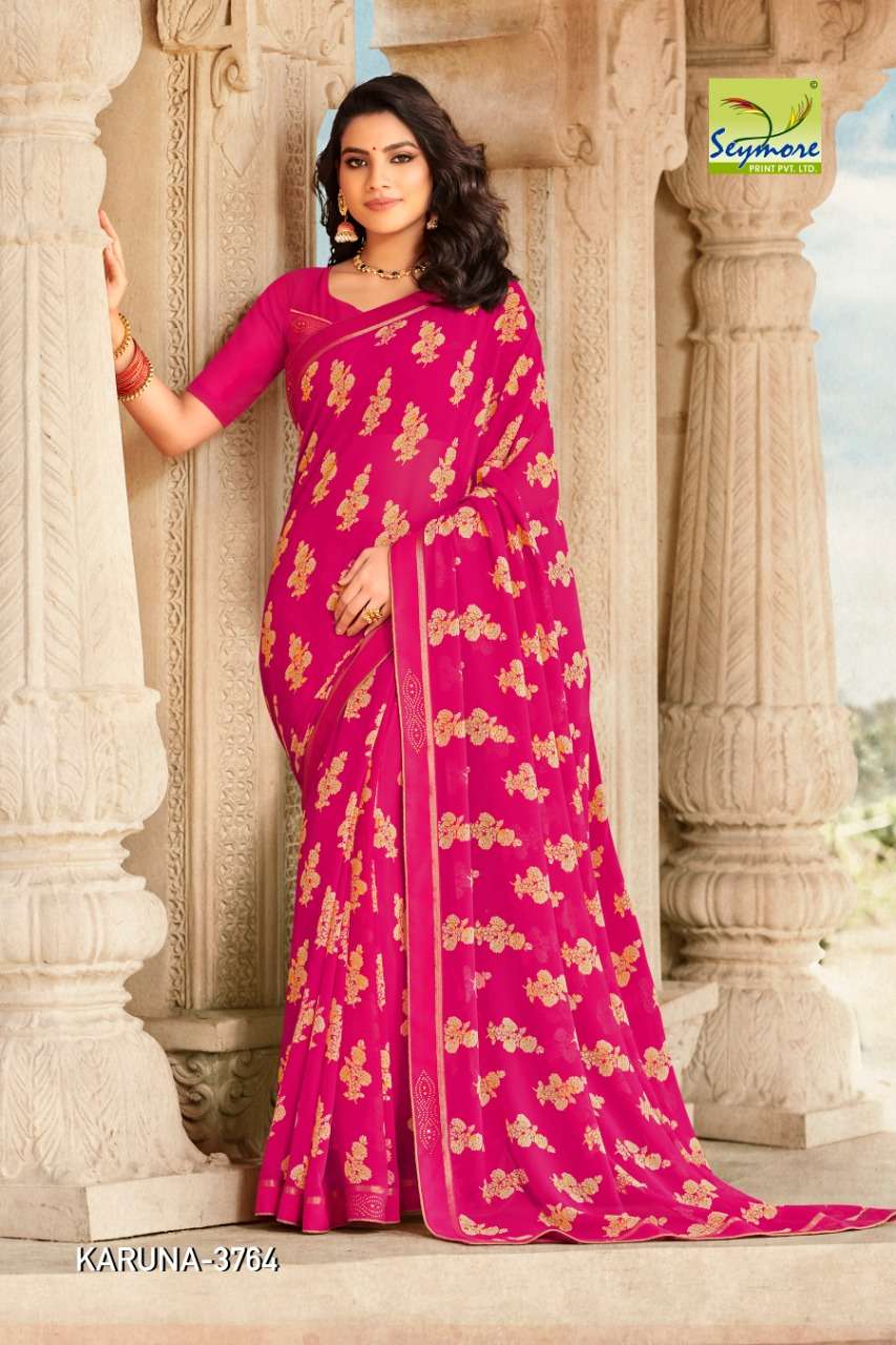 KARUNA VOL-3A BY SEYMORE PRINTS 3757 TO 3766 SERIES INDIAN TRADITIONAL WEAR COLLECTION BEAUTIFUL STYLISH FANCY COLORFUL PARTY WEAR & OCCASIONAL WEAR GEORGETTE PRINTED SAREES AT WHOLESALE PRICE