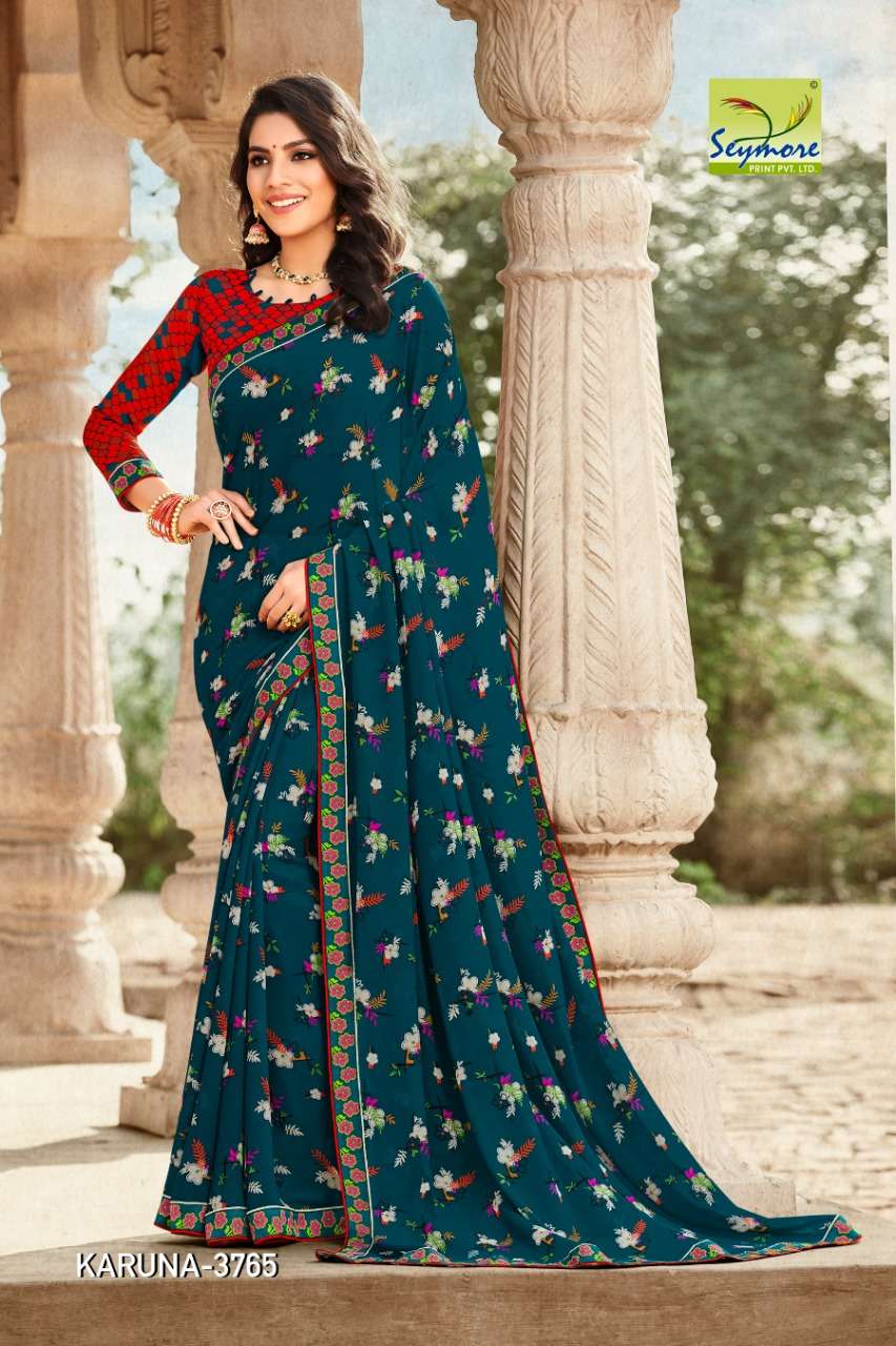 KARUNA VOL-3A BY SEYMORE PRINTS 3757 TO 3766 SERIES INDIAN TRADITIONAL WEAR COLLECTION BEAUTIFUL STYLISH FANCY COLORFUL PARTY WEAR & OCCASIONAL WEAR GEORGETTE PRINTED SAREES AT WHOLESALE PRICE