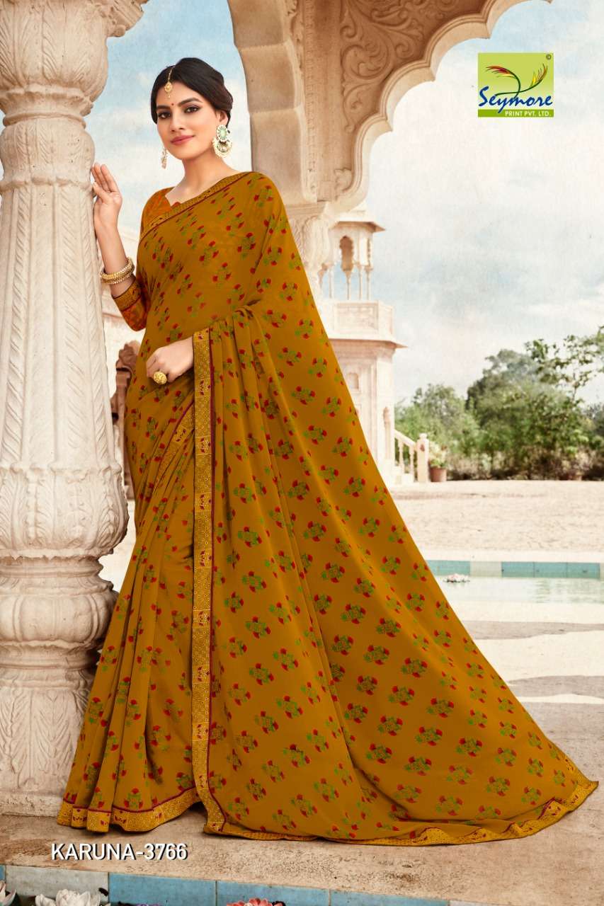 KARUNA VOL-3A BY SEYMORE PRINTS 3757 TO 3766 SERIES INDIAN TRADITIONAL WEAR COLLECTION BEAUTIFUL STYLISH FANCY COLORFUL PARTY WEAR & OCCASIONAL WEAR GEORGETTE PRINTED SAREES AT WHOLESALE PRICE