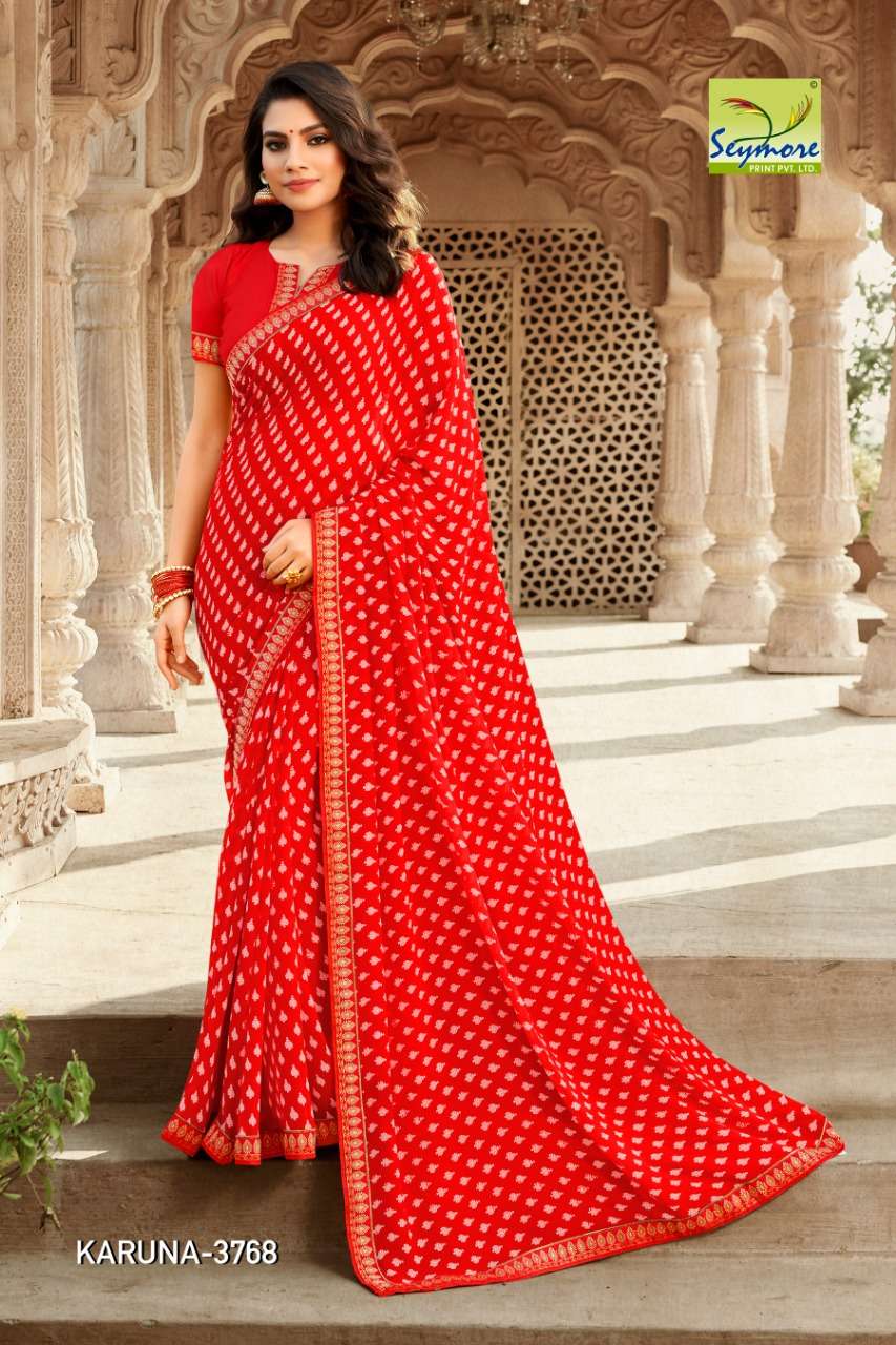 KARUNA VOL-3B BY SEYMORE PRINTS 3767 TO 3776 SERIES INDIAN TRADITIONAL WEAR COLLECTION BEAUTIFUL STYLISH FANCY COLORFUL PARTY WEAR & OCCASIONAL WEAR GEORGETTE PRINTED SAREES AT WHOLESALE PRICE