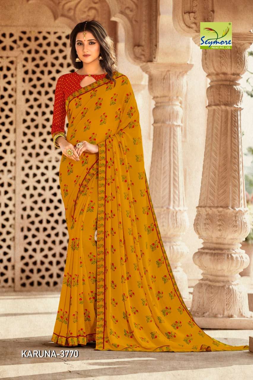 KARUNA VOL-3B BY SEYMORE PRINTS 3767 TO 3776 SERIES INDIAN TRADITIONAL WEAR COLLECTION BEAUTIFUL STYLISH FANCY COLORFUL PARTY WEAR & OCCASIONAL WEAR GEORGETTE PRINTED SAREES AT WHOLESALE PRICE