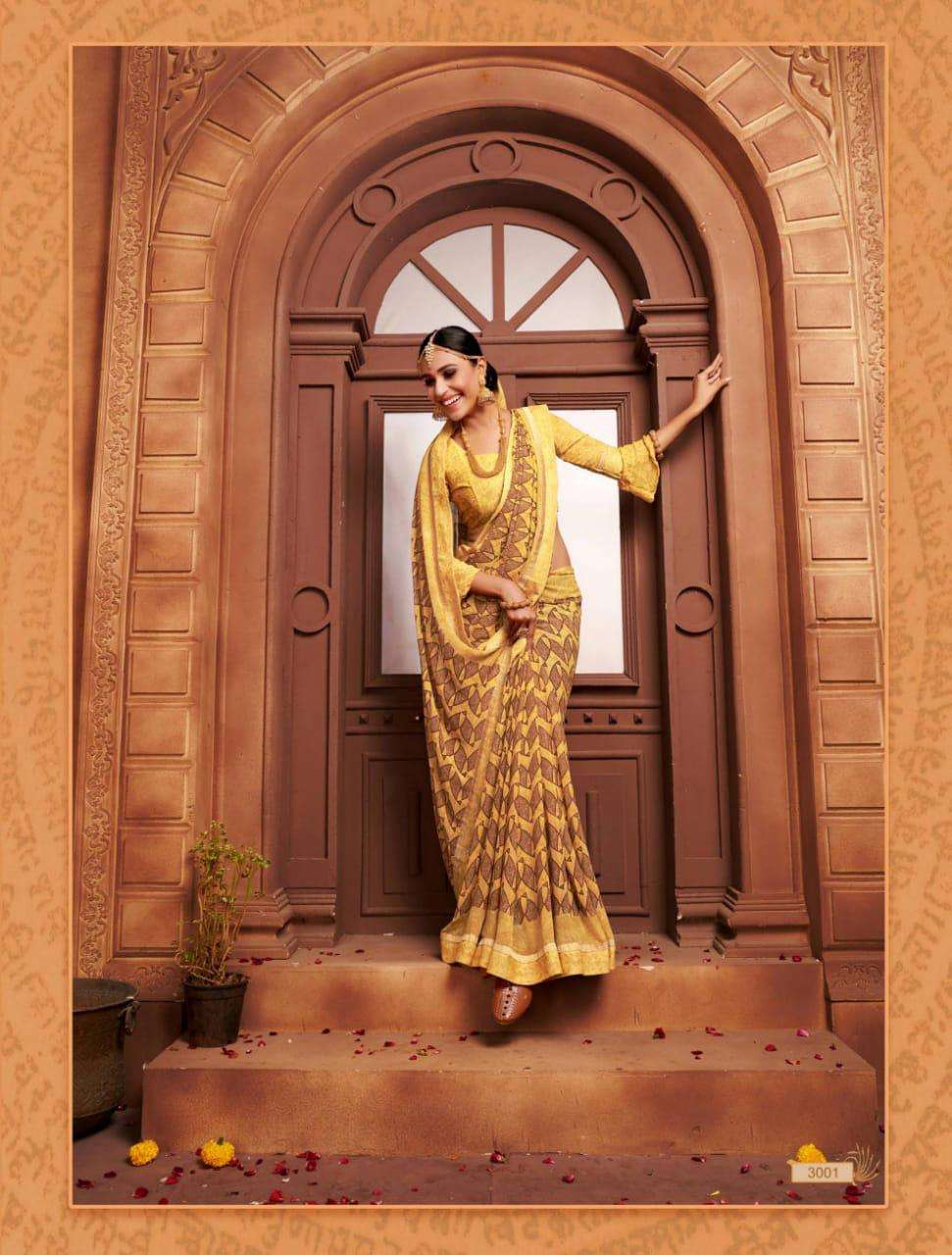 GHOOMAR VOL-3 BY VRANDA FASHION 3001 TO 3012 SERIES INDIAN TRADITIONAL WEAR COLLECTION BEAUTIFUL STYLISH FANCY COLORFUL PARTY WEAR & OCCASIONAL WEAR GEORGETTE PRINTED SAREES AT WHOLESALE PRICE