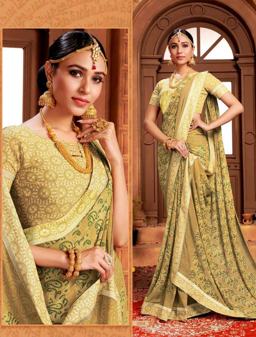 GHOOMAR VOL-3 BY VRANDA FASHION 3001 TO 3012 SERIES INDIAN TRADITIONAL WEAR COLLECTION BEAUTIFUL STYLISH FANCY COLORFUL PARTY WEAR & OCCASIONAL WEAR GEORGETTE PRINTED SAREES AT WHOLESALE PRICE