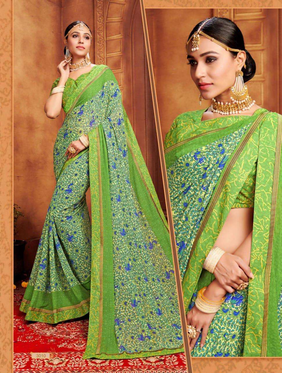 GHOOMAR VOL-3 BY VRANDA FASHION 3001 TO 3012 SERIES INDIAN TRADITIONAL WEAR COLLECTION BEAUTIFUL STYLISH FANCY COLORFUL PARTY WEAR & OCCASIONAL WEAR GEORGETTE PRINTED SAREES AT WHOLESALE PRICE