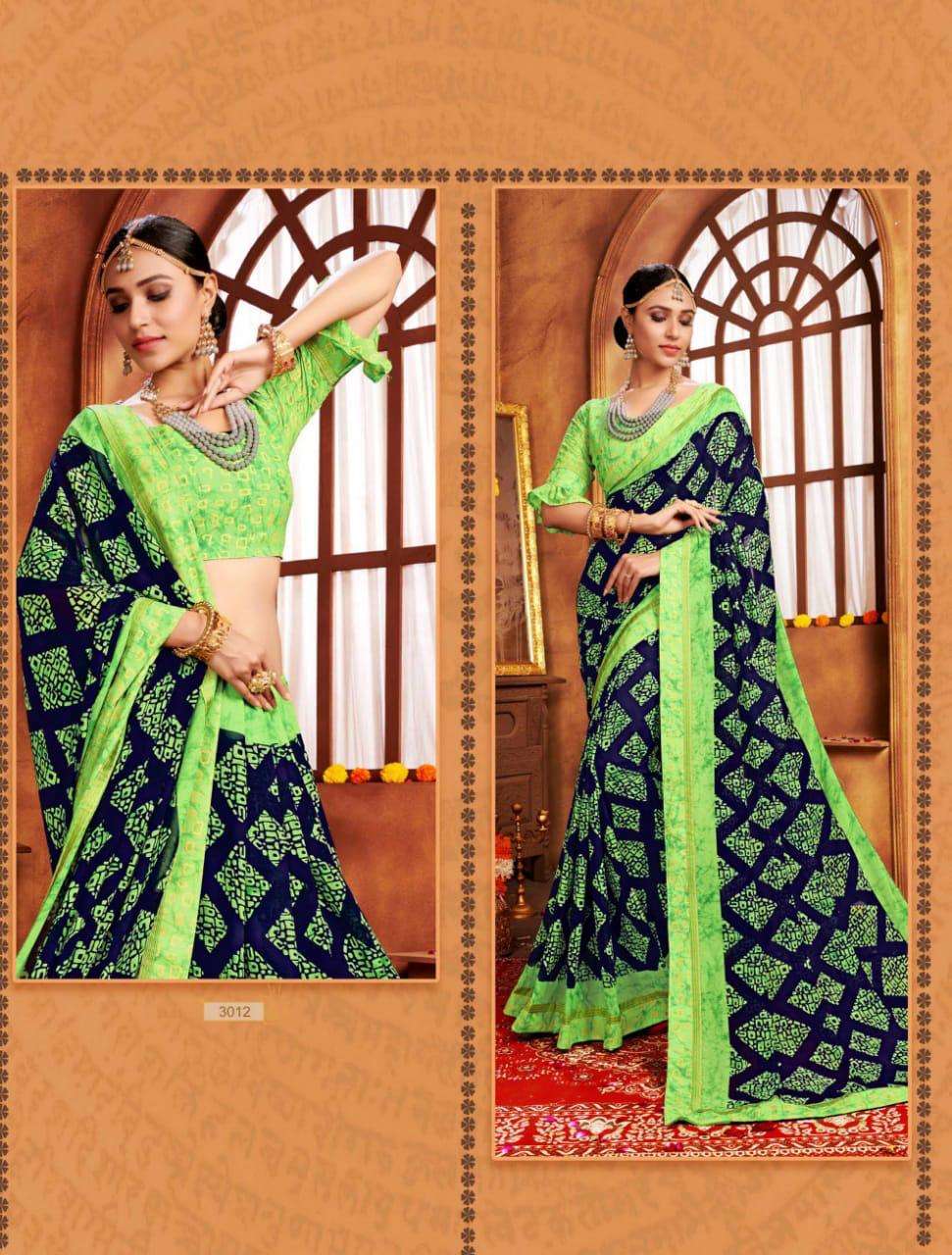 GHOOMAR VOL-3 BY VRANDA FASHION 3001 TO 3012 SERIES INDIAN TRADITIONAL WEAR COLLECTION BEAUTIFUL STYLISH FANCY COLORFUL PARTY WEAR & OCCASIONAL WEAR GEORGETTE PRINTED SAREES AT WHOLESALE PRICE