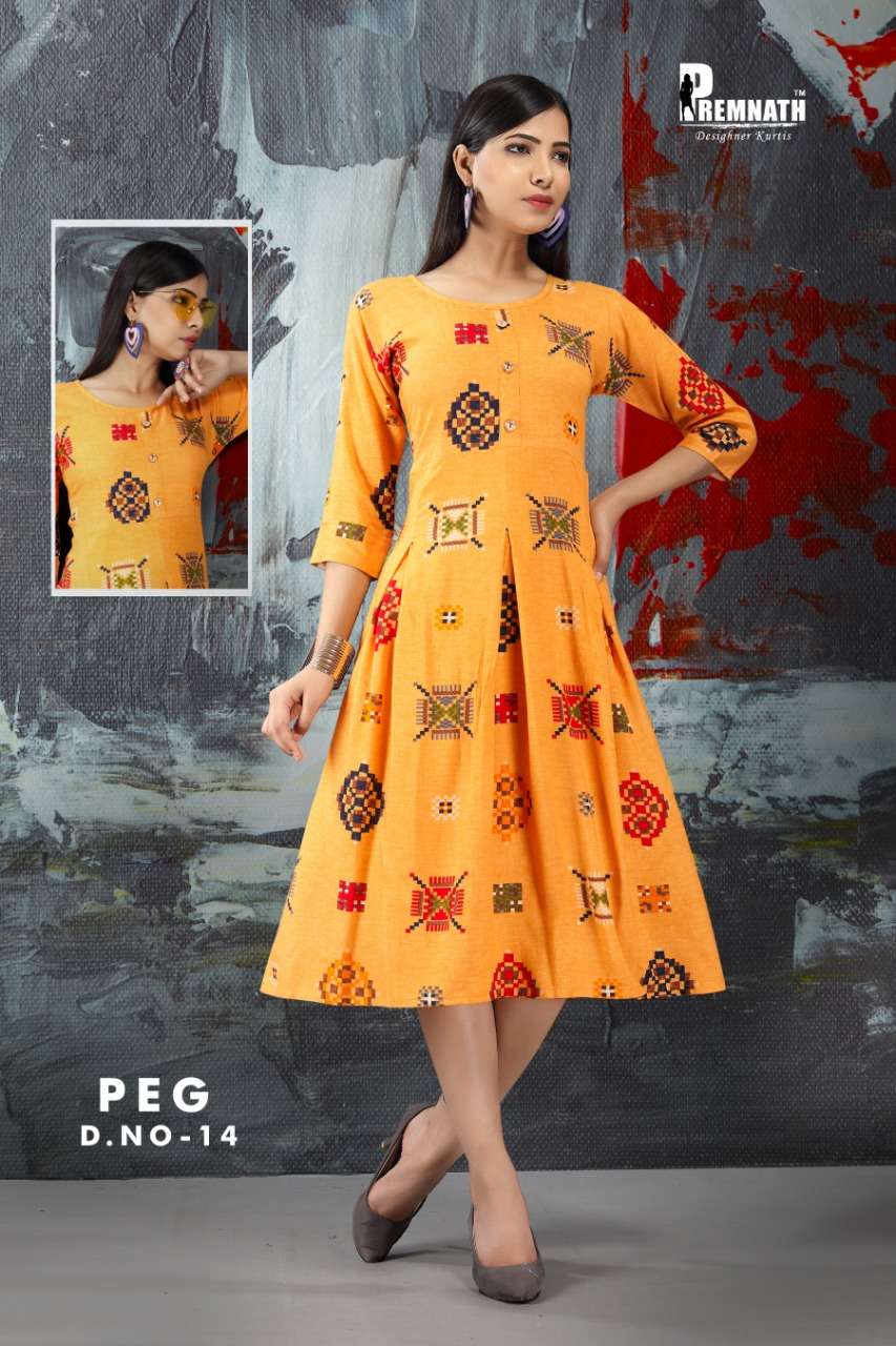 PEG BY PREMNATH 13 TO 27 SERIES BEAUTIFUL STYLISH FANCY COLORFUL CASUAL WEAR & ETHNIC WEAR RAYON PRINTED KURTIS AT WHOLESALE PRICE