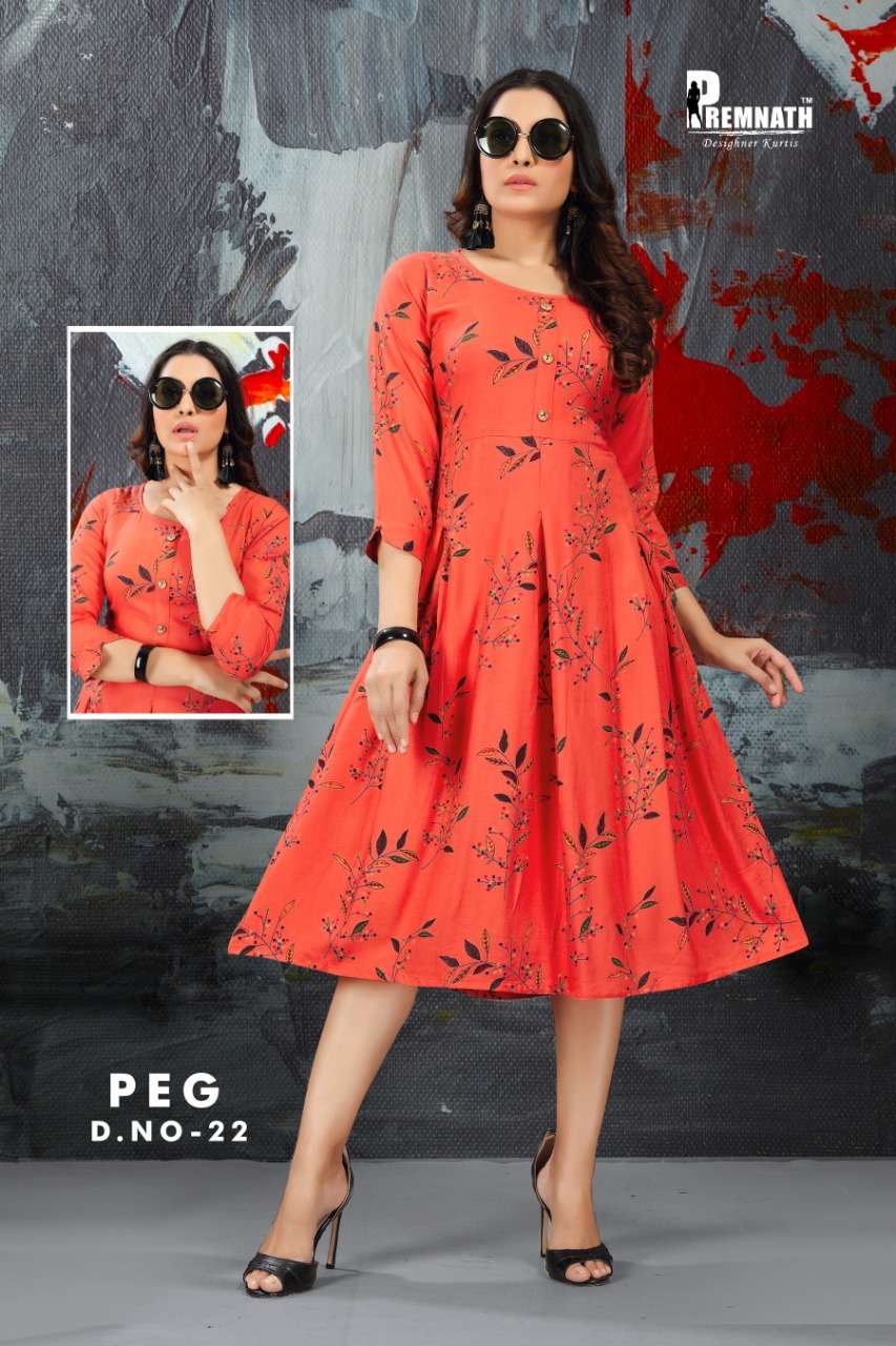 PEG BY PREMNATH 13 TO 27 SERIES BEAUTIFUL STYLISH FANCY COLORFUL CASUAL WEAR & ETHNIC WEAR RAYON PRINTED KURTIS AT WHOLESALE PRICE