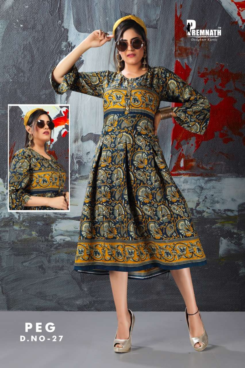 PEG BY PREMNATH 13 TO 27 SERIES BEAUTIFUL STYLISH FANCY COLORFUL CASUAL WEAR & ETHNIC WEAR RAYON PRINTED KURTIS AT WHOLESALE PRICE