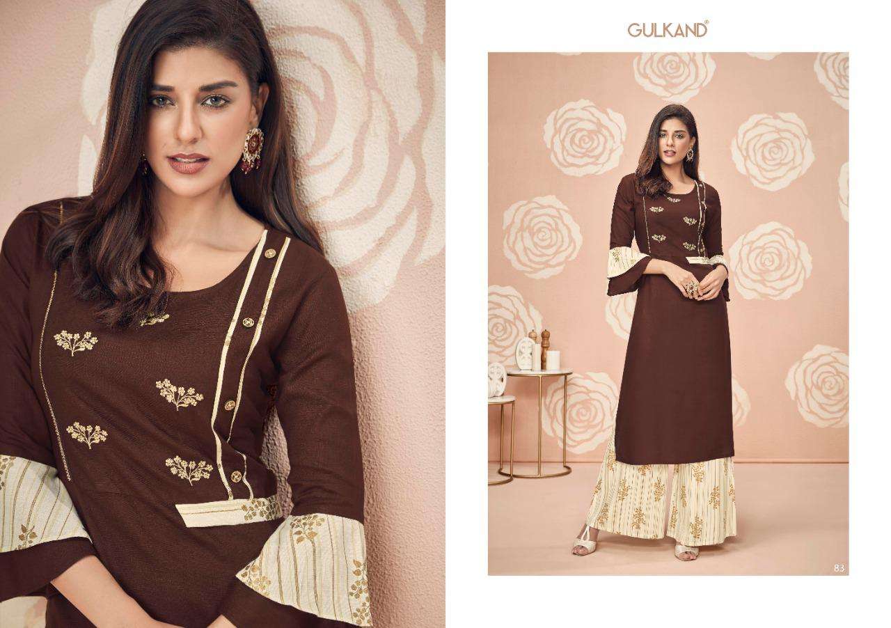 KITAB VOL-4 BY GULKAND 83 TO 90 SERIES STYLISH FANCY BEAUTIFUL COLORFUL CASUAL WEAR & ETHNIC WEAR RAYON SLUB KURTIS WITH BOTTOM AT WHOLESALE PRICE