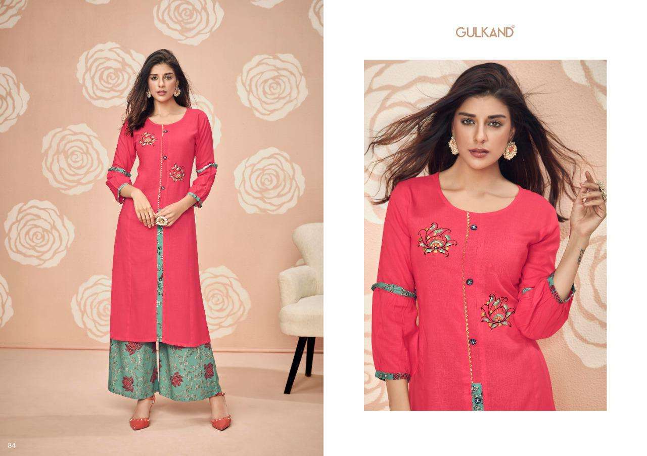 KITAB VOL-4 BY GULKAND 83 TO 90 SERIES STYLISH FANCY BEAUTIFUL COLORFUL CASUAL WEAR & ETHNIC WEAR RAYON SLUB KURTIS WITH BOTTOM AT WHOLESALE PRICE