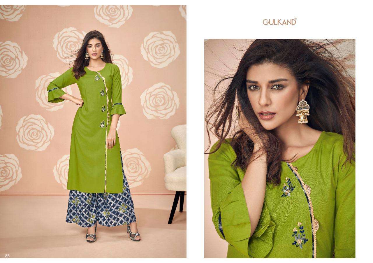 KITAB VOL-4 BY GULKAND 83 TO 90 SERIES STYLISH FANCY BEAUTIFUL COLORFUL CASUAL WEAR & ETHNIC WEAR RAYON SLUB KURTIS WITH BOTTOM AT WHOLESALE PRICE
