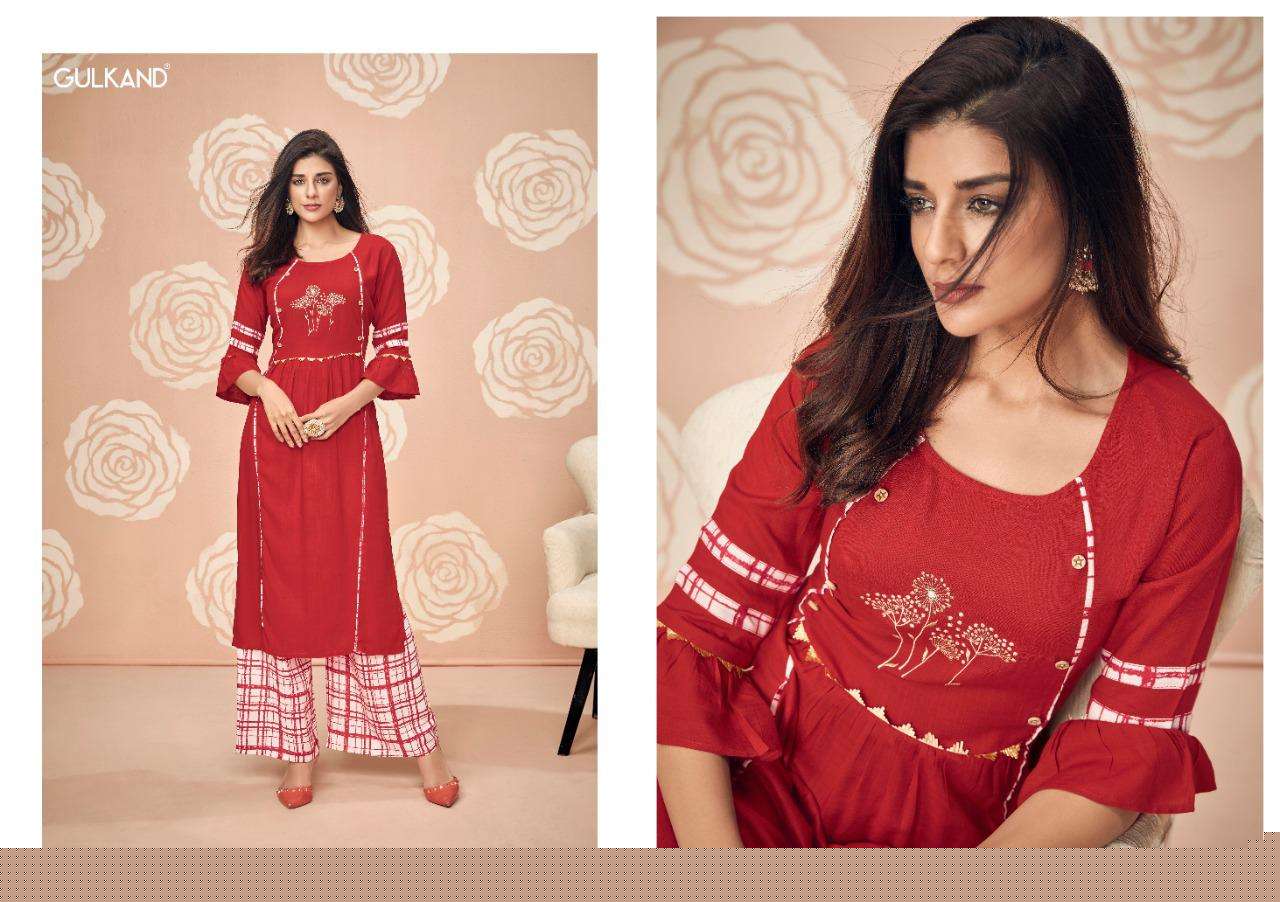 KITAB VOL-4 BY GULKAND 83 TO 90 SERIES STYLISH FANCY BEAUTIFUL COLORFUL CASUAL WEAR & ETHNIC WEAR RAYON SLUB KURTIS WITH BOTTOM AT WHOLESALE PRICE
