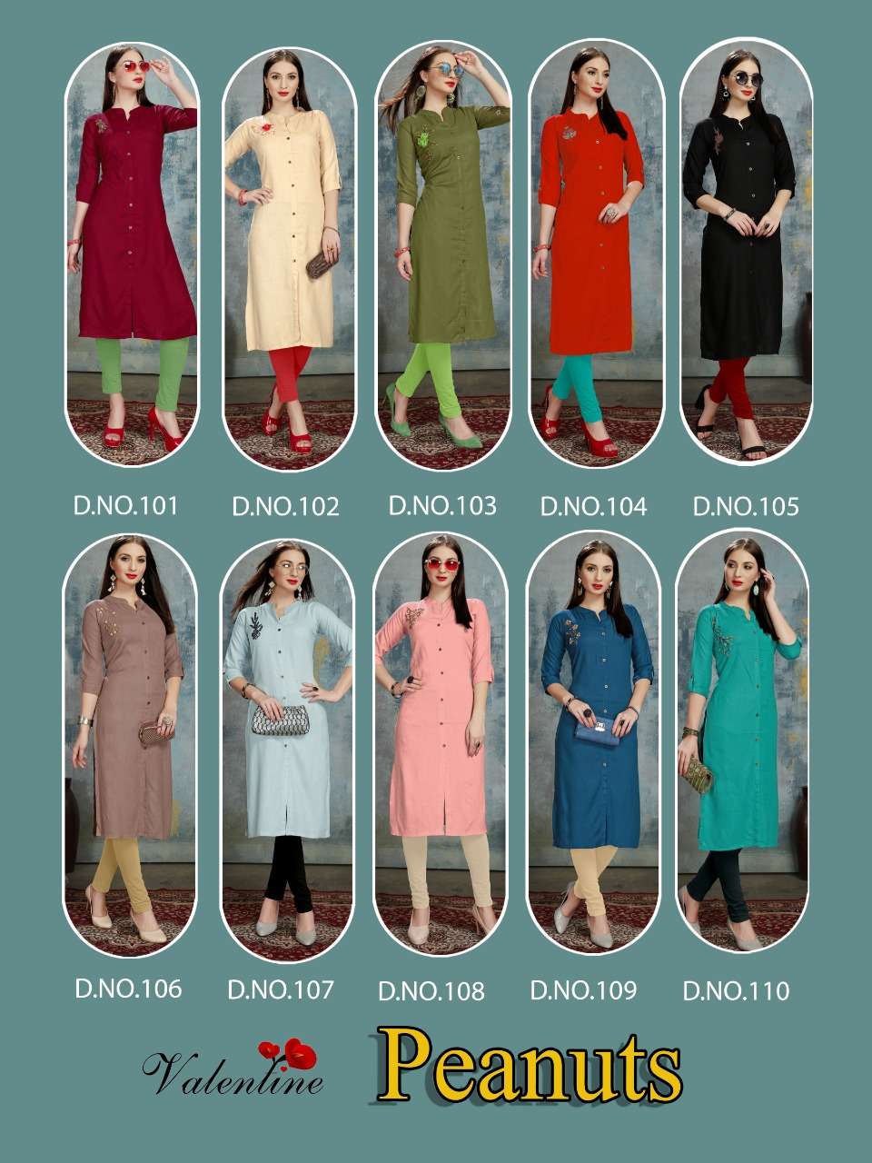 PEANUTS BY VALENTINE 101 TO 110 SERIES STYLISH FANCY BEAUTIFUL COLORFUL CASUAL WEAR & ETHNIC WEAR RAYON SLUB KURTIS AT WHOLESALE PRICE