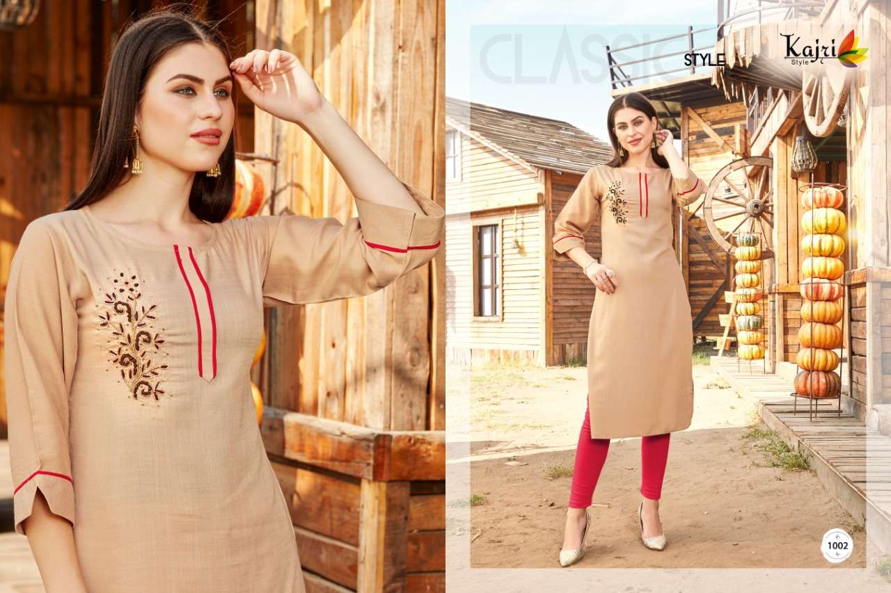 TOUCH WOOD BY KAJRI STYLE 1001 TO 1008 SERIES STYLISH FANCY BEAUTIFUL COLORFUL CASUAL WEAR & ETHNIC WEAR 14 KG HEAVY RAYON KURTIS AT WHOLESALE PRICE