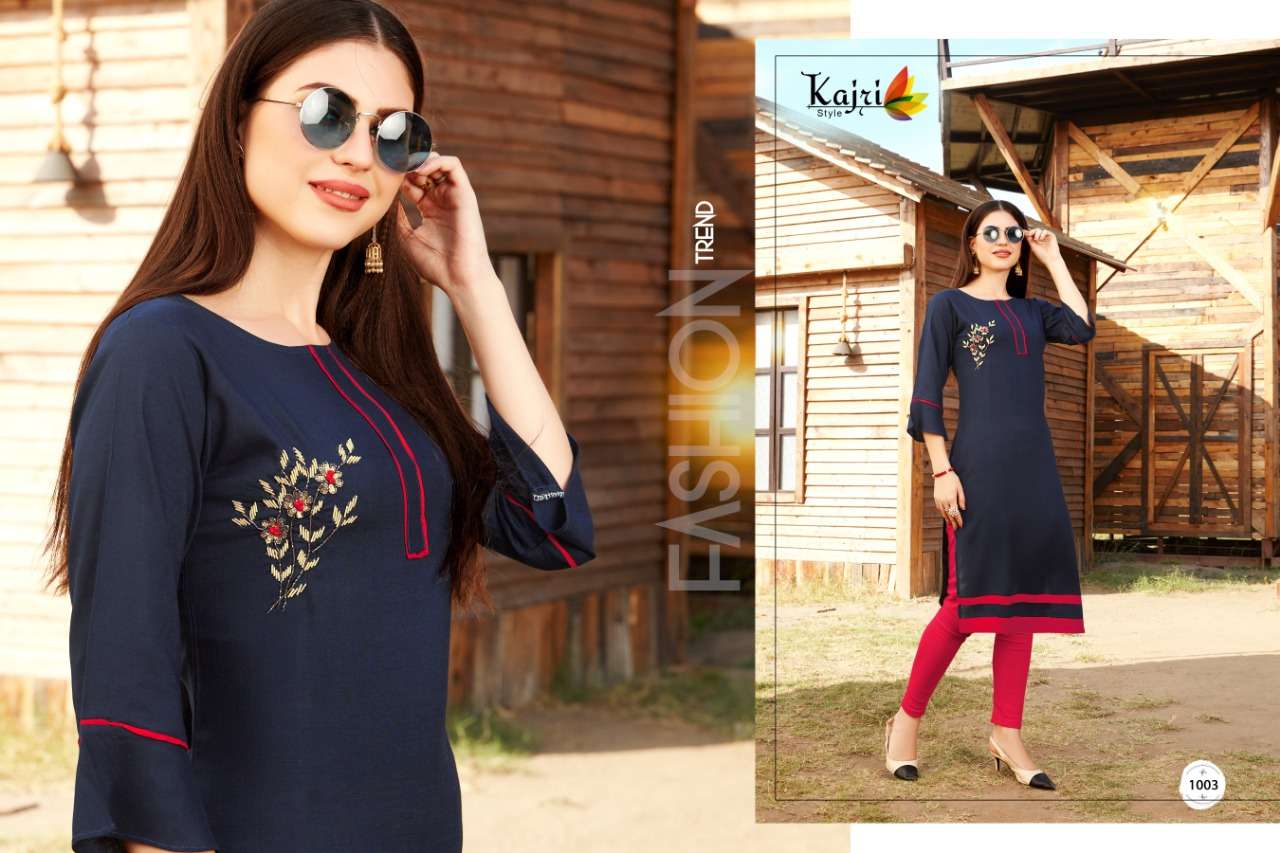 TOUCH WOOD BY KAJRI STYLE 1001 TO 1008 SERIES STYLISH FANCY BEAUTIFUL COLORFUL CASUAL WEAR & ETHNIC WEAR 14 KG HEAVY RAYON KURTIS AT WHOLESALE PRICE