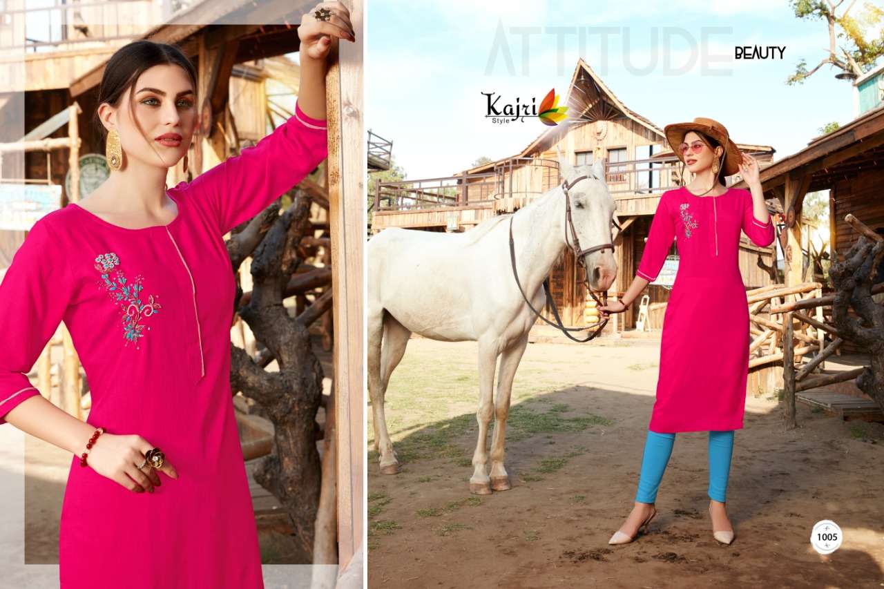TOUCH WOOD BY KAJRI STYLE 1001 TO 1008 SERIES STYLISH FANCY BEAUTIFUL COLORFUL CASUAL WEAR & ETHNIC WEAR 14 KG HEAVY RAYON KURTIS AT WHOLESALE PRICE