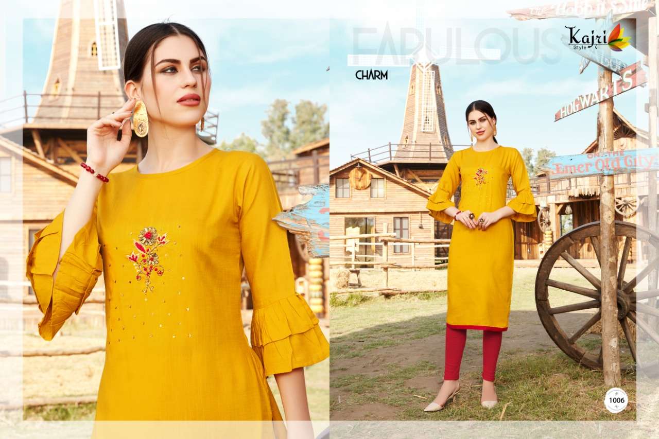 TOUCH WOOD BY KAJRI STYLE 1001 TO 1008 SERIES STYLISH FANCY BEAUTIFUL COLORFUL CASUAL WEAR & ETHNIC WEAR 14 KG HEAVY RAYON KURTIS AT WHOLESALE PRICE