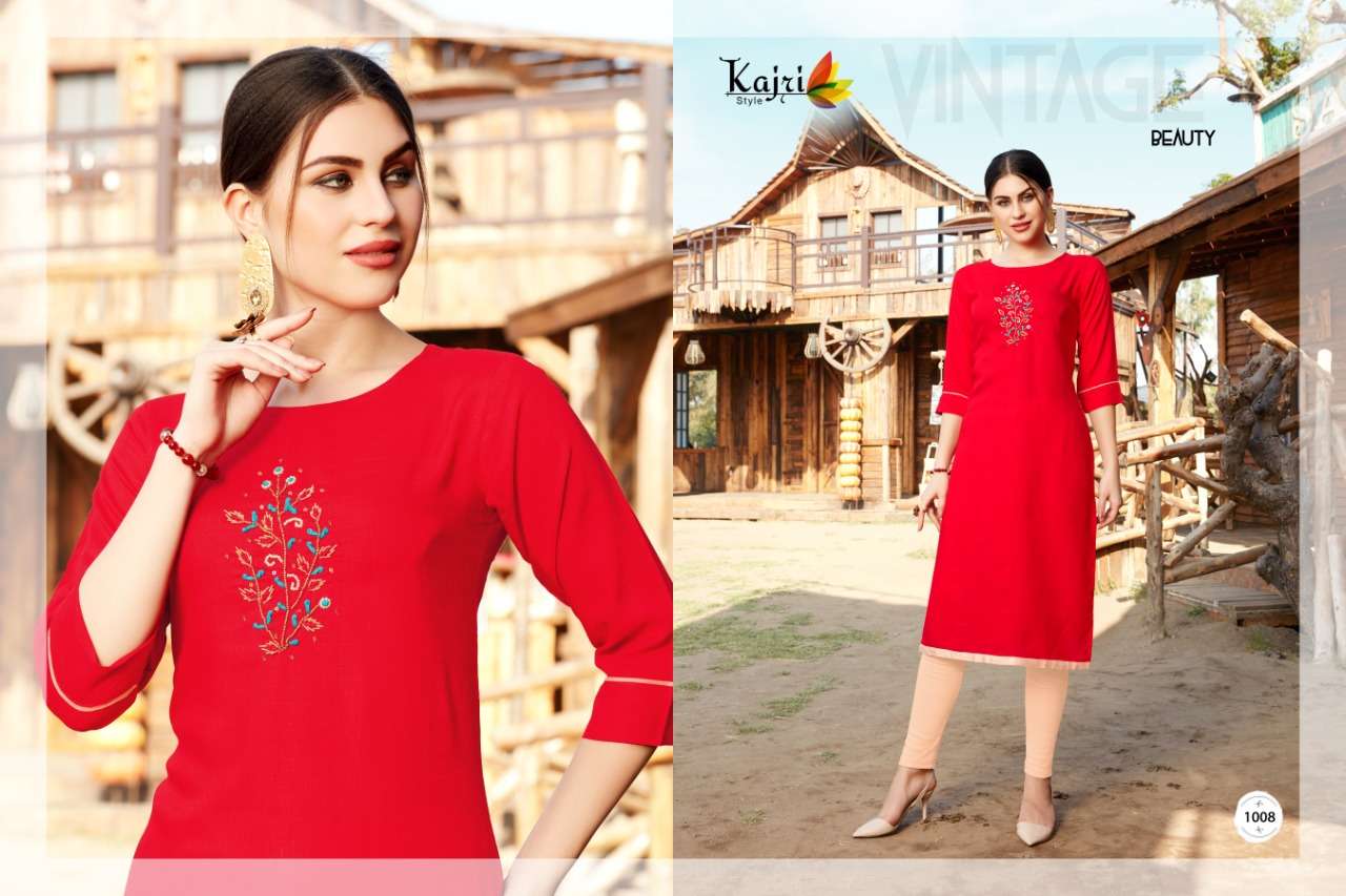 TOUCH WOOD BY KAJRI STYLE 1001 TO 1008 SERIES STYLISH FANCY BEAUTIFUL COLORFUL CASUAL WEAR & ETHNIC WEAR 14 KG HEAVY RAYON KURTIS AT WHOLESALE PRICE