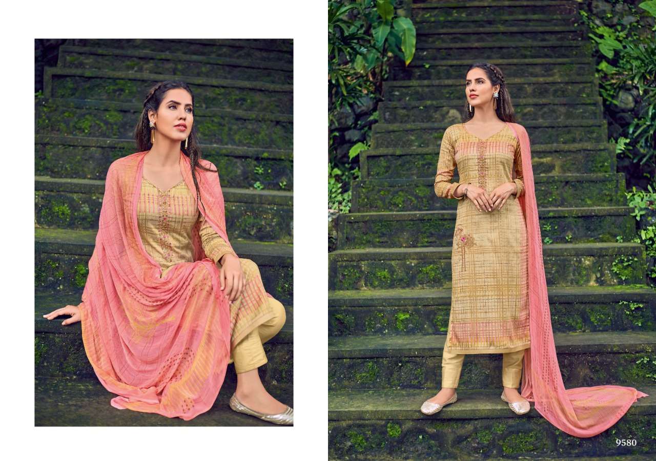 ROYAL TOUCH BY SANNA FASHION 9580 TO 9589 SERIES BEAUTIFUL SUITS STYLISH FANCY COLORFUL PARTY WEAR & OCCASIONAL WEAR PURE AZ COTTON JAM SILK DRESSES AT WHOLESALE PRICE