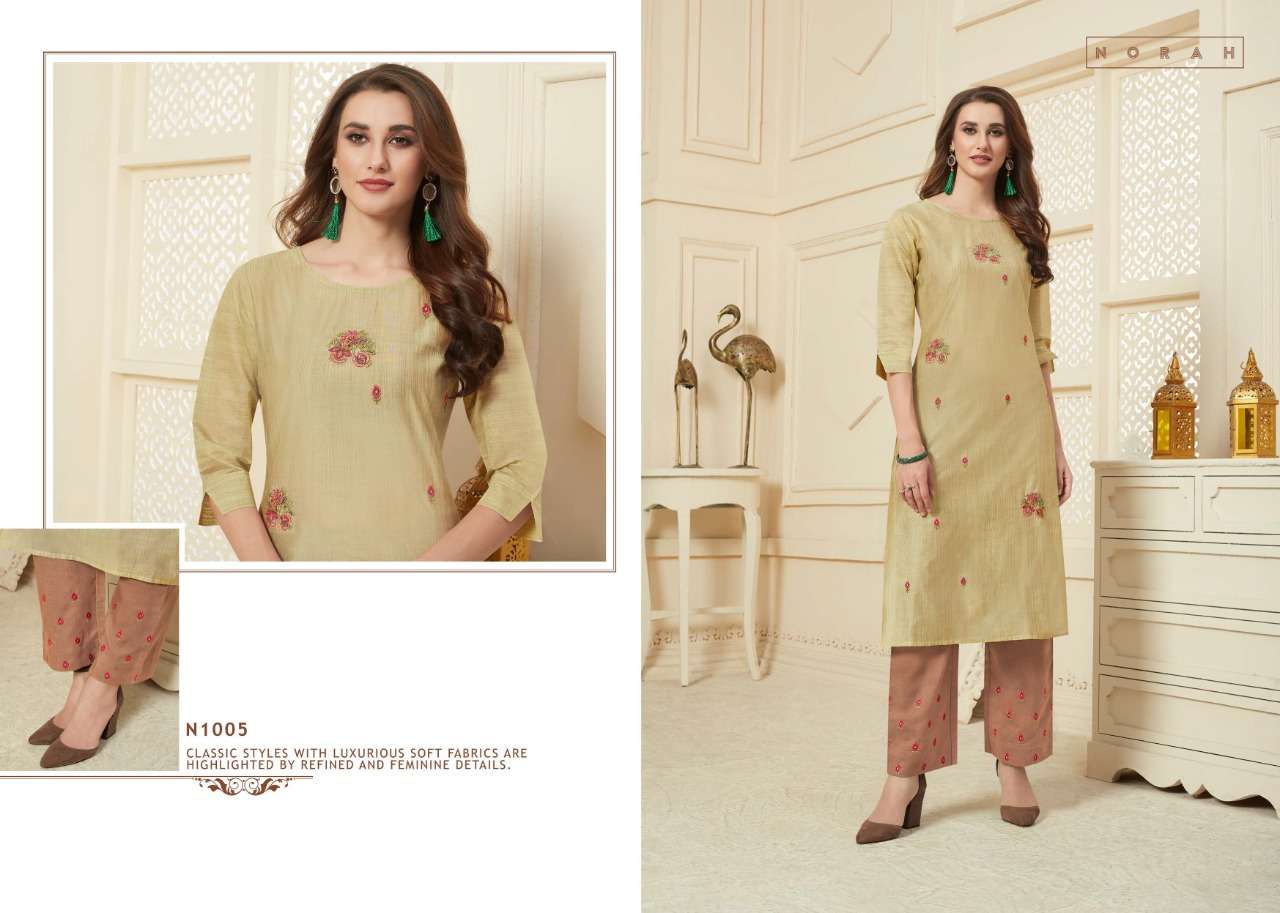 NYRA BY NEHA FASHION 1001 TO 1006 SERIES STYLISH FANCY BEAUTIFUL COLORFUL CASUAL WEAR & ETHNIC WEAR SILK SLUB TWO TONE EMBROIDERED KURTIS WITH BOTTOM AT WHOLESALE PRICE