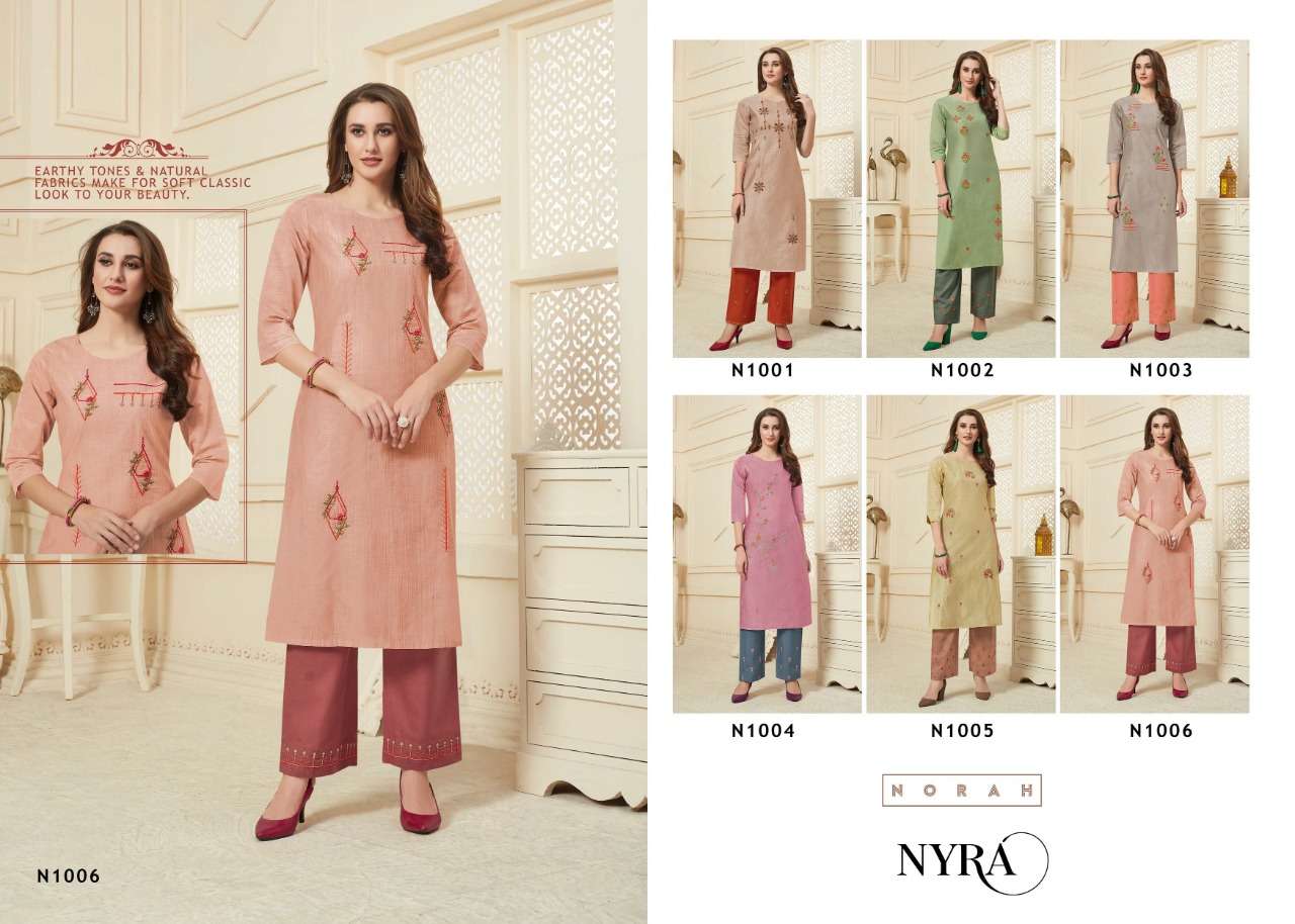 NYRA BY NEHA FASHION 1001 TO 1006 SERIES STYLISH FANCY BEAUTIFUL COLORFUL CASUAL WEAR & ETHNIC WEAR SILK SLUB TWO TONE EMBROIDERED KURTIS WITH BOTTOM AT WHOLESALE PRICE
