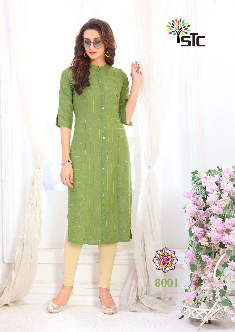 FANTASY BY STC 8001 TO 8008 SERIES STYLISH FANCY BEAUTIFUL COLORFUL CASUAL WEAR & ETHNIC WEAR RAYON LINING KURTIS AT WHOLESALE PRICE