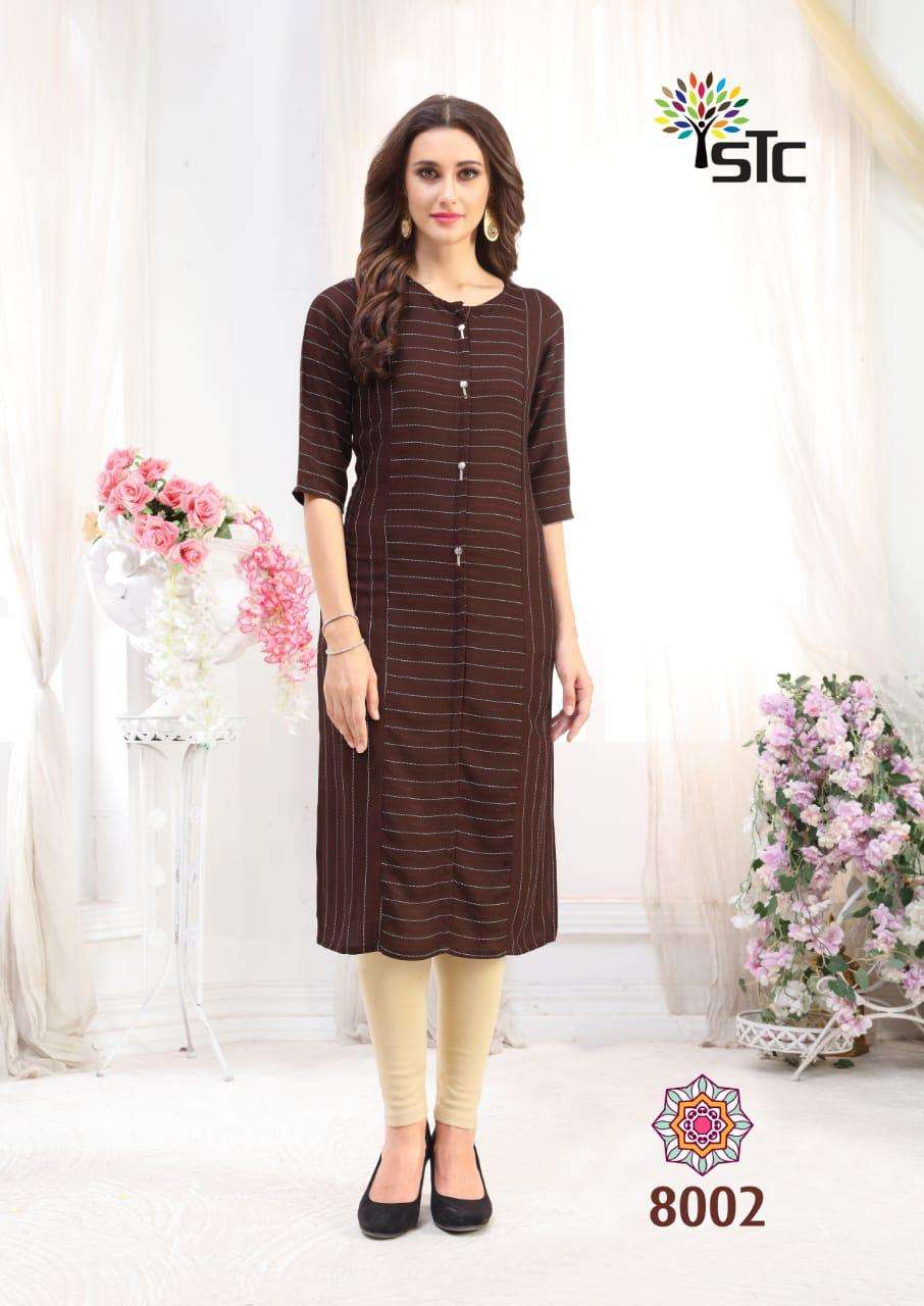 FANTASY BY STC 8001 TO 8008 SERIES STYLISH FANCY BEAUTIFUL COLORFUL CASUAL WEAR & ETHNIC WEAR RAYON LINING KURTIS AT WHOLESALE PRICE