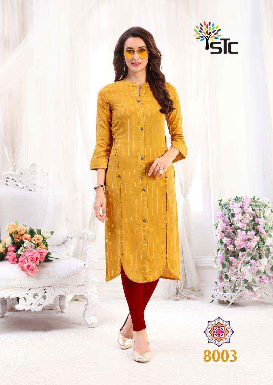 FANTASY BY STC 8001 TO 8008 SERIES STYLISH FANCY BEAUTIFUL COLORFUL CASUAL WEAR & ETHNIC WEAR RAYON LINING KURTIS AT WHOLESALE PRICE