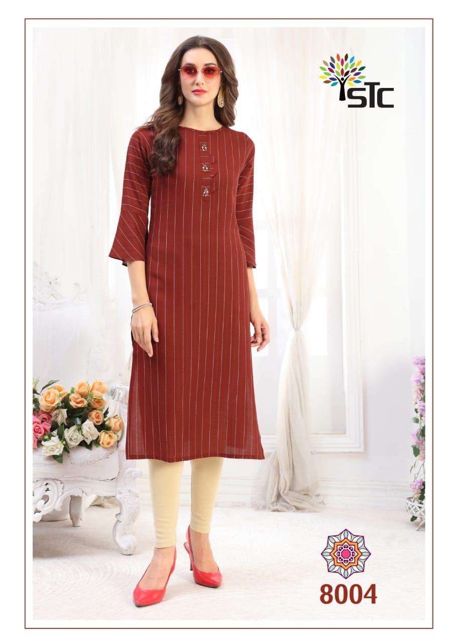 FANTASY BY STC 8001 TO 8008 SERIES STYLISH FANCY BEAUTIFUL COLORFUL CASUAL WEAR & ETHNIC WEAR RAYON LINING KURTIS AT WHOLESALE PRICE