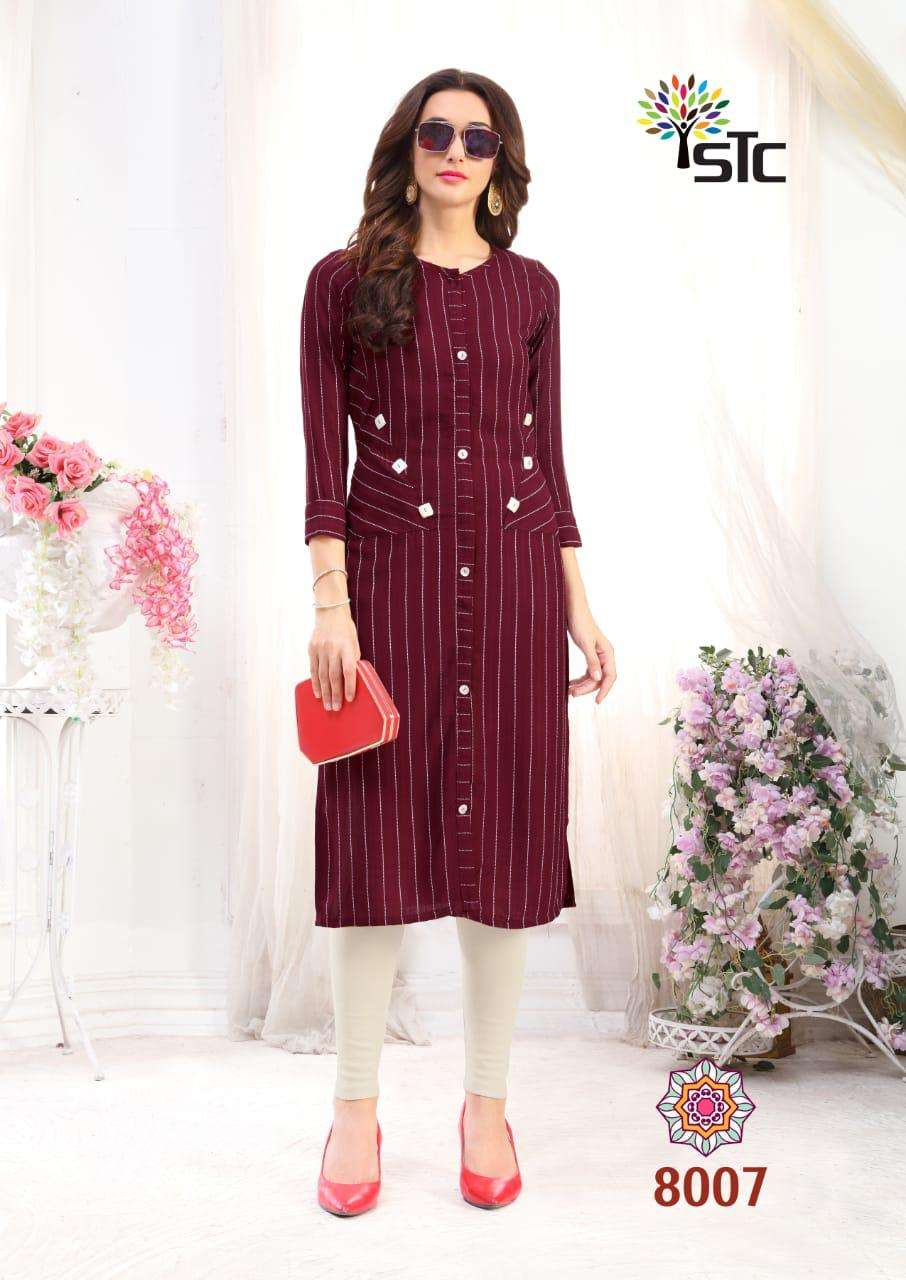 FANTASY BY STC 8001 TO 8008 SERIES STYLISH FANCY BEAUTIFUL COLORFUL CASUAL WEAR & ETHNIC WEAR RAYON LINING KURTIS AT WHOLESALE PRICE