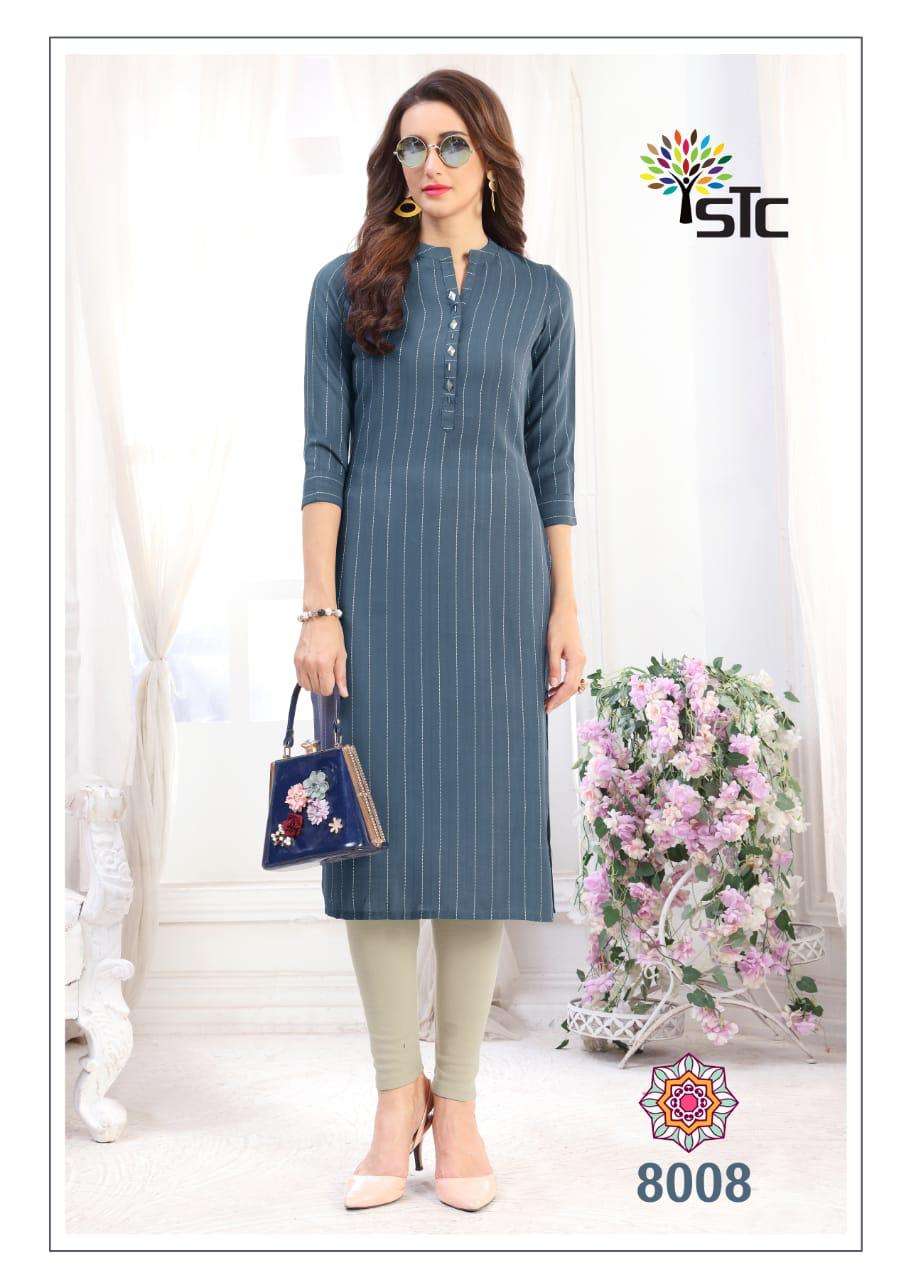 FANTASY BY STC 8001 TO 8008 SERIES STYLISH FANCY BEAUTIFUL COLORFUL CASUAL WEAR & ETHNIC WEAR RAYON LINING KURTIS AT WHOLESALE PRICE