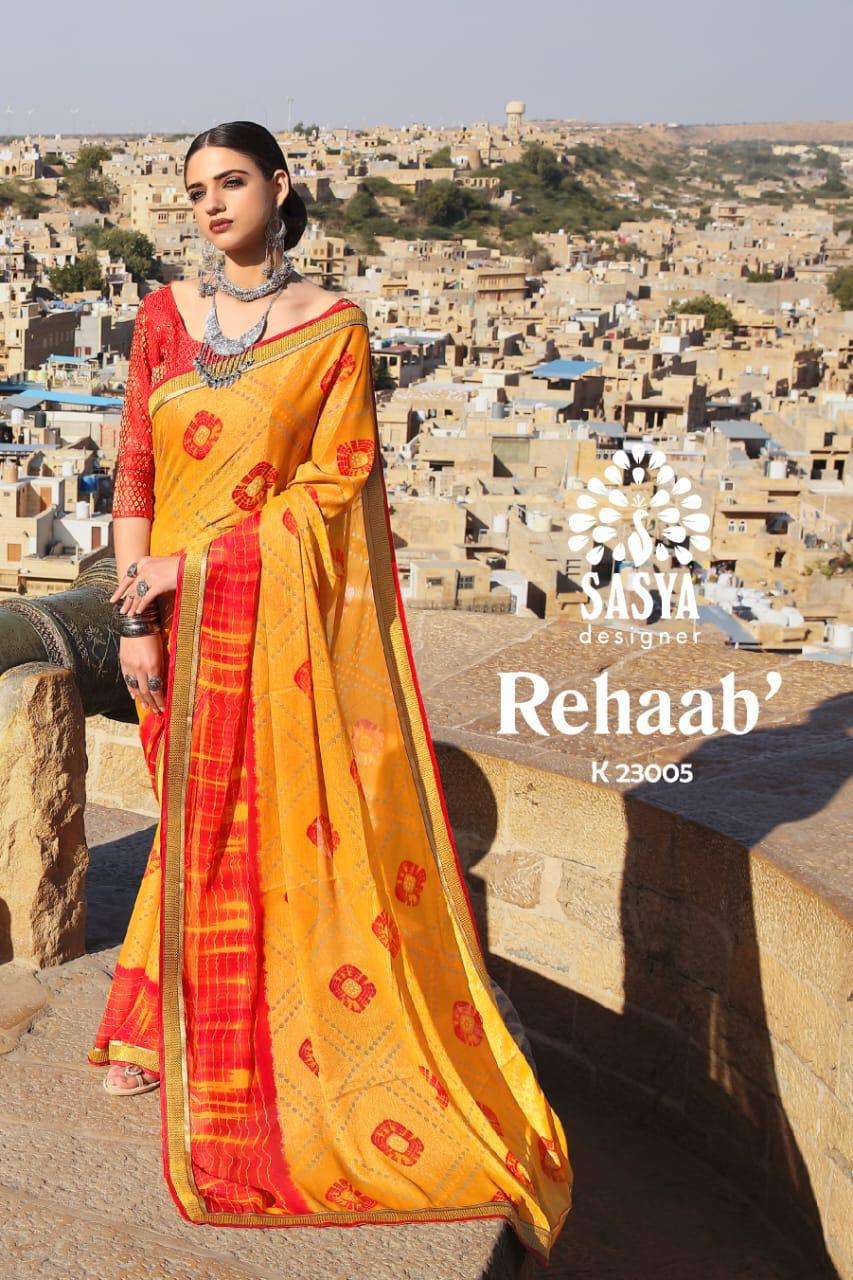 REHAAB BY SASYA DESIGNER 23001 TO 23010 SERIES INDIAN TRADITIONAL WEAR COLLECTION BEAUTIFUL STYLISH FANCY COLORFUL PARTY WEAR & OCCASIONAL WEAR BRASSSO PRINTED SAREES AT WHOLESALE PRICE