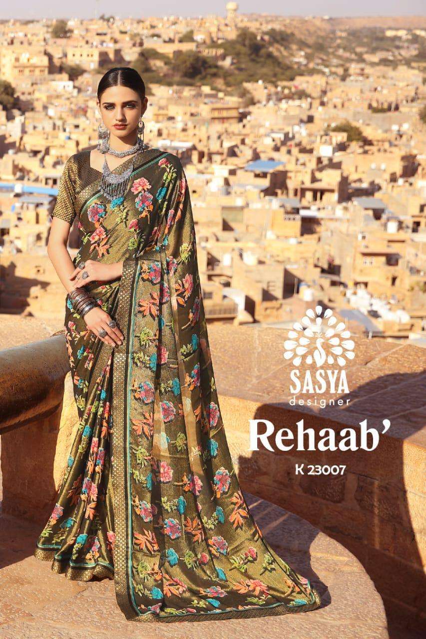 REHAAB BY SASYA DESIGNER 23001 TO 23010 SERIES INDIAN TRADITIONAL WEAR COLLECTION BEAUTIFUL STYLISH FANCY COLORFUL PARTY WEAR & OCCASIONAL WEAR BRASSSO PRINTED SAREES AT WHOLESALE PRICE