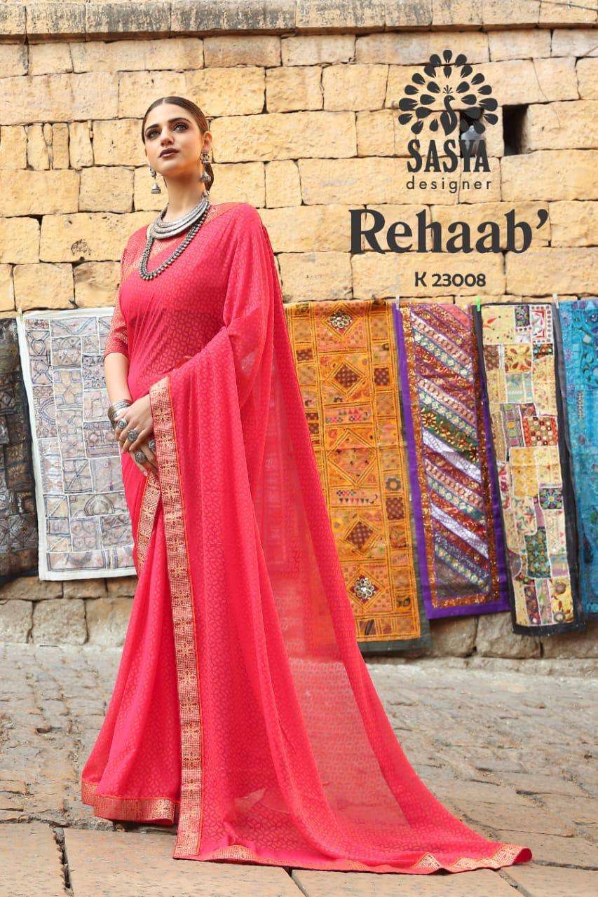 REHAAB BY SASYA DESIGNER 23001 TO 23010 SERIES INDIAN TRADITIONAL WEAR COLLECTION BEAUTIFUL STYLISH FANCY COLORFUL PARTY WEAR & OCCASIONAL WEAR BRASSSO PRINTED SAREES AT WHOLESALE PRICE